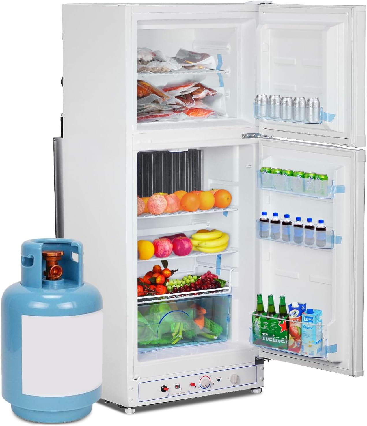 SMETA Gas Kühlschrank mit Gefrierfach, Gas/230V, Kühl-Gefrierkombination 175L, für Ferienhaus Gîte Garage Wohnwagen Wohnmobil, Weiß