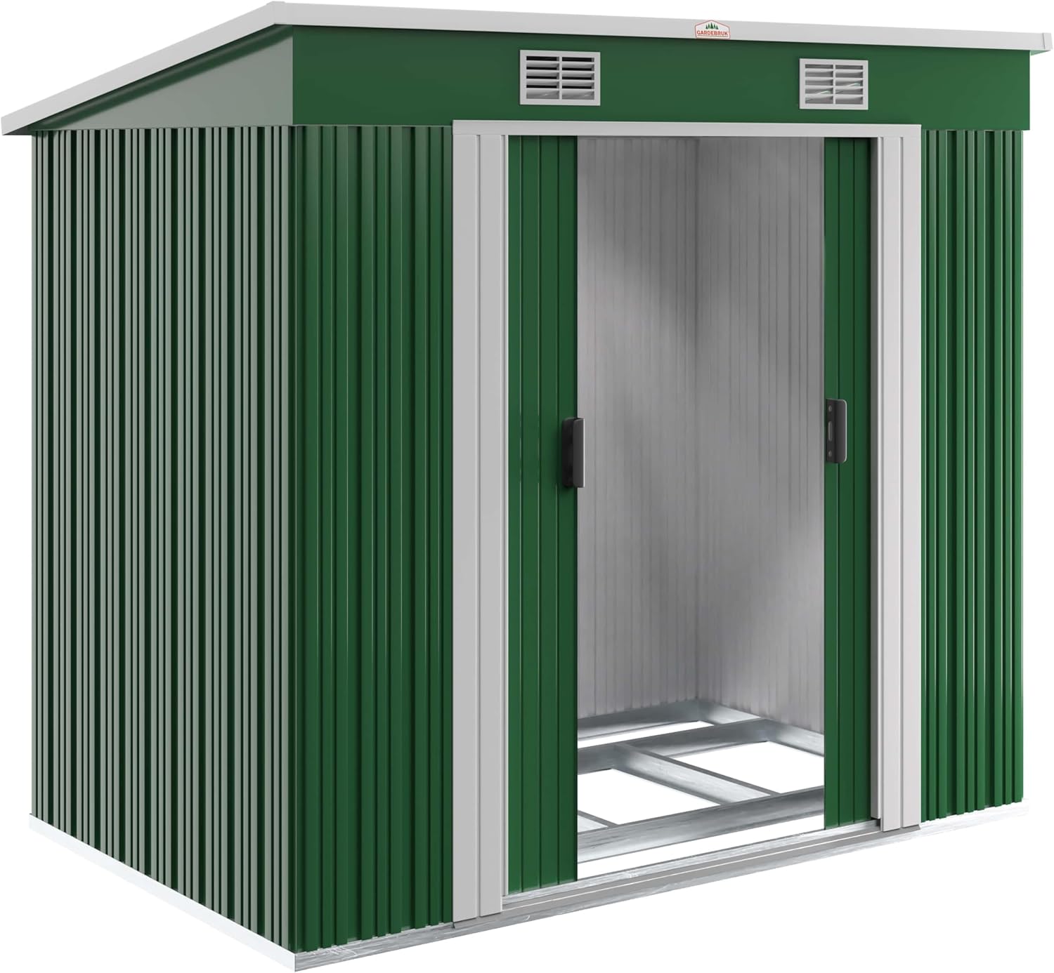 GARDEBRUK® Capanno da Giardino in Metallo 2m² con Fondamenta 200x125x180cm Porta Scorrevole Casetta per Attrezzi verde Capanna da Esterno 4m³