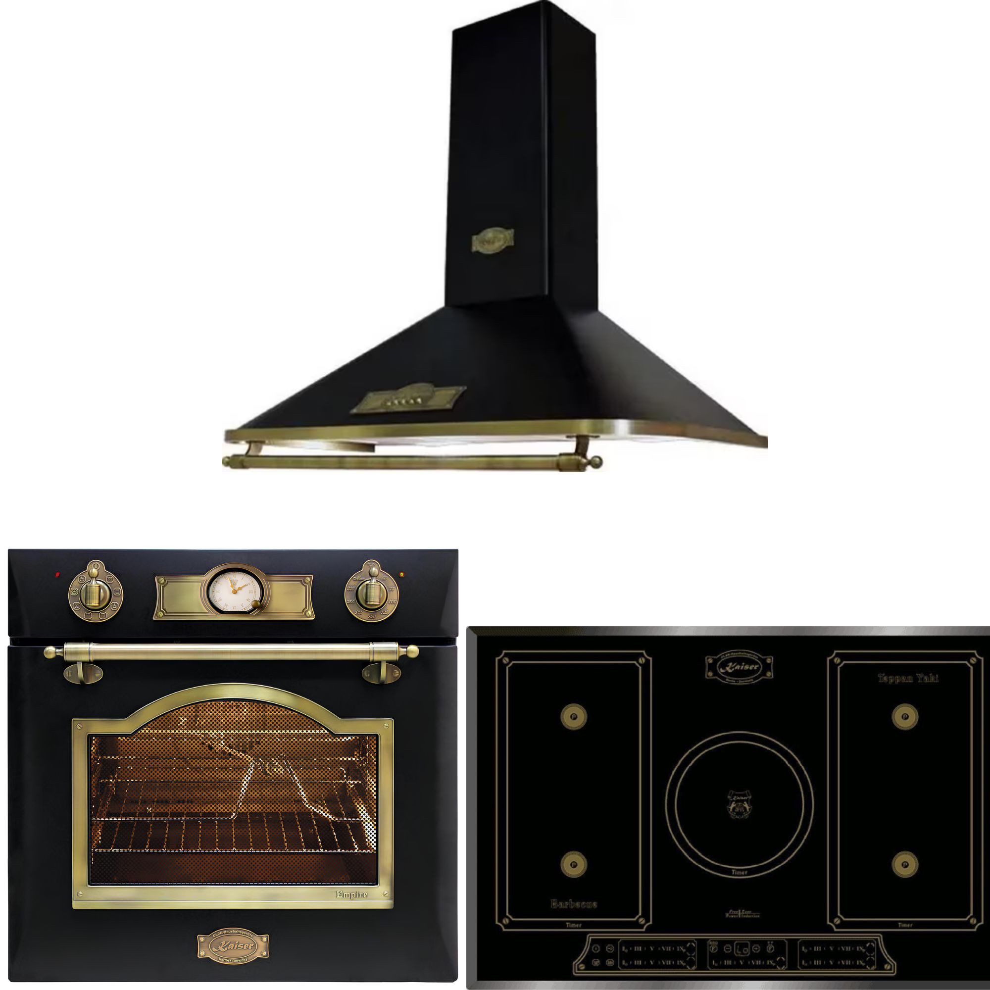 Backofen-Set Herd Set Autark Retro Elektro Einbau Backofen Autark 60cm 67L +Induktionskochfeld 77cm+Retro Dunstabzugshaube 90 cm,910 m³/h Eh 6355 Em+KCt 7797 FIEm+ A 9315 Em ECO