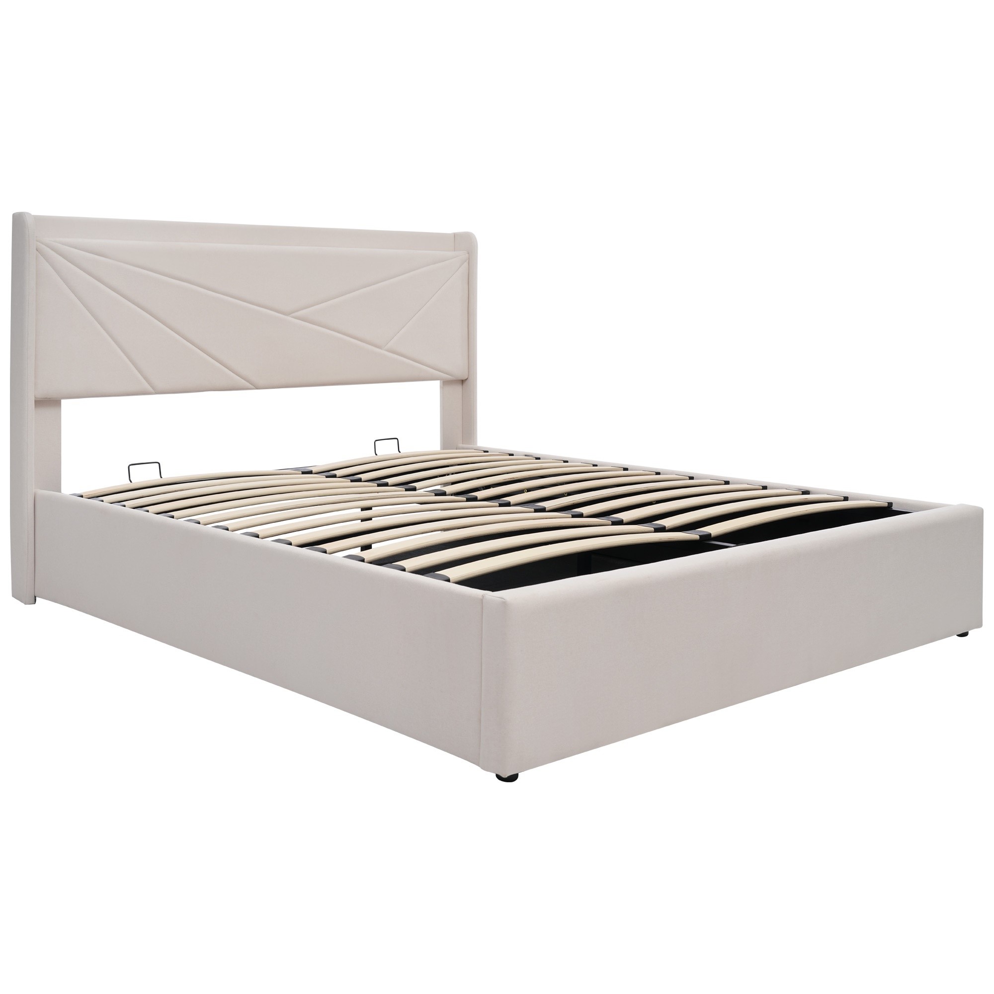 Doppelbett mit Stauraum und USB-Typ-C-Ladefunktion, Leinenstruktur, ohne Matratze 140x200, Beige