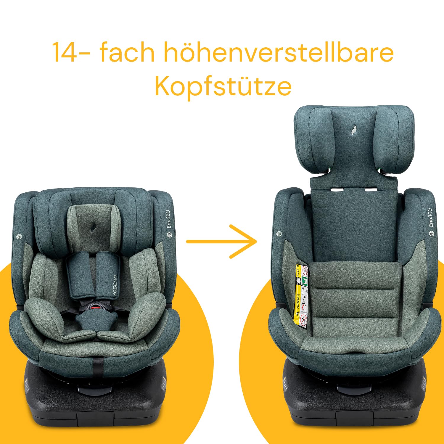 Osann Eno360 i-Size, drehbarer Kindersitz 40-150 cm, Reboarder mit Isofix, Baby Autositz – All Black