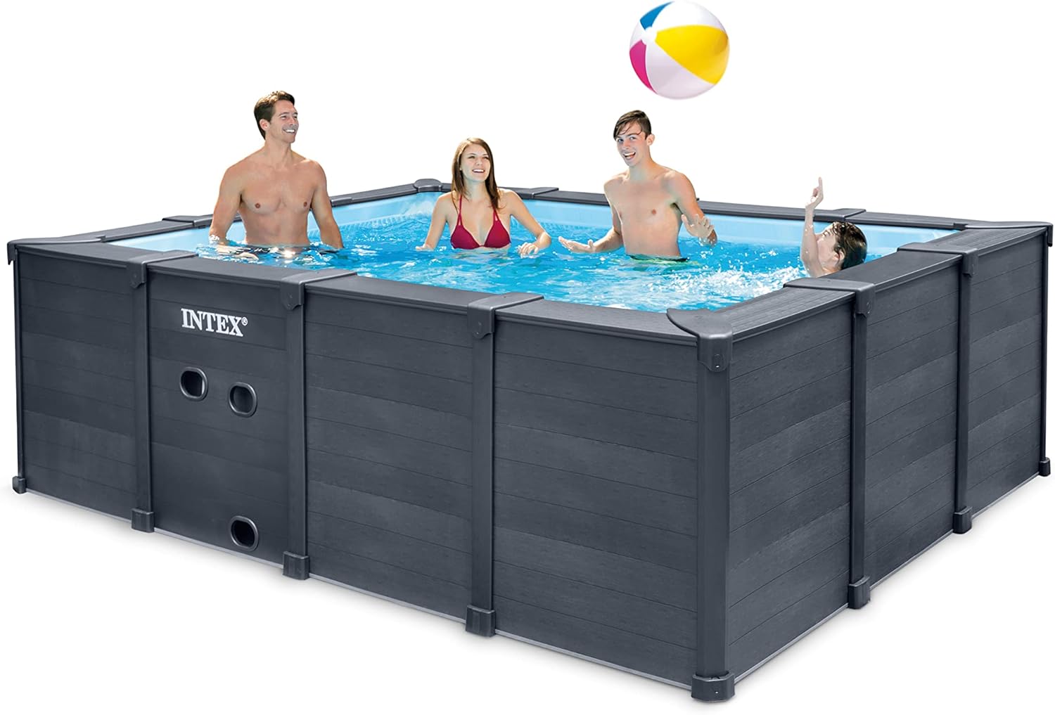 Intex 26396NP - Piscina Graphite Gray Panel Rettangolare, con Pompa Filtro a Sabbia 3500 L/h, Scaletta e Teli, 400x300x124 cm