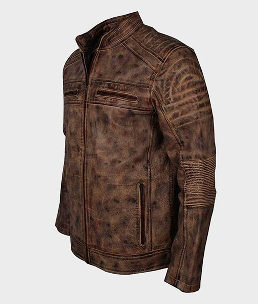 Mens Vintage Brown Waxed Café Racer Jacket