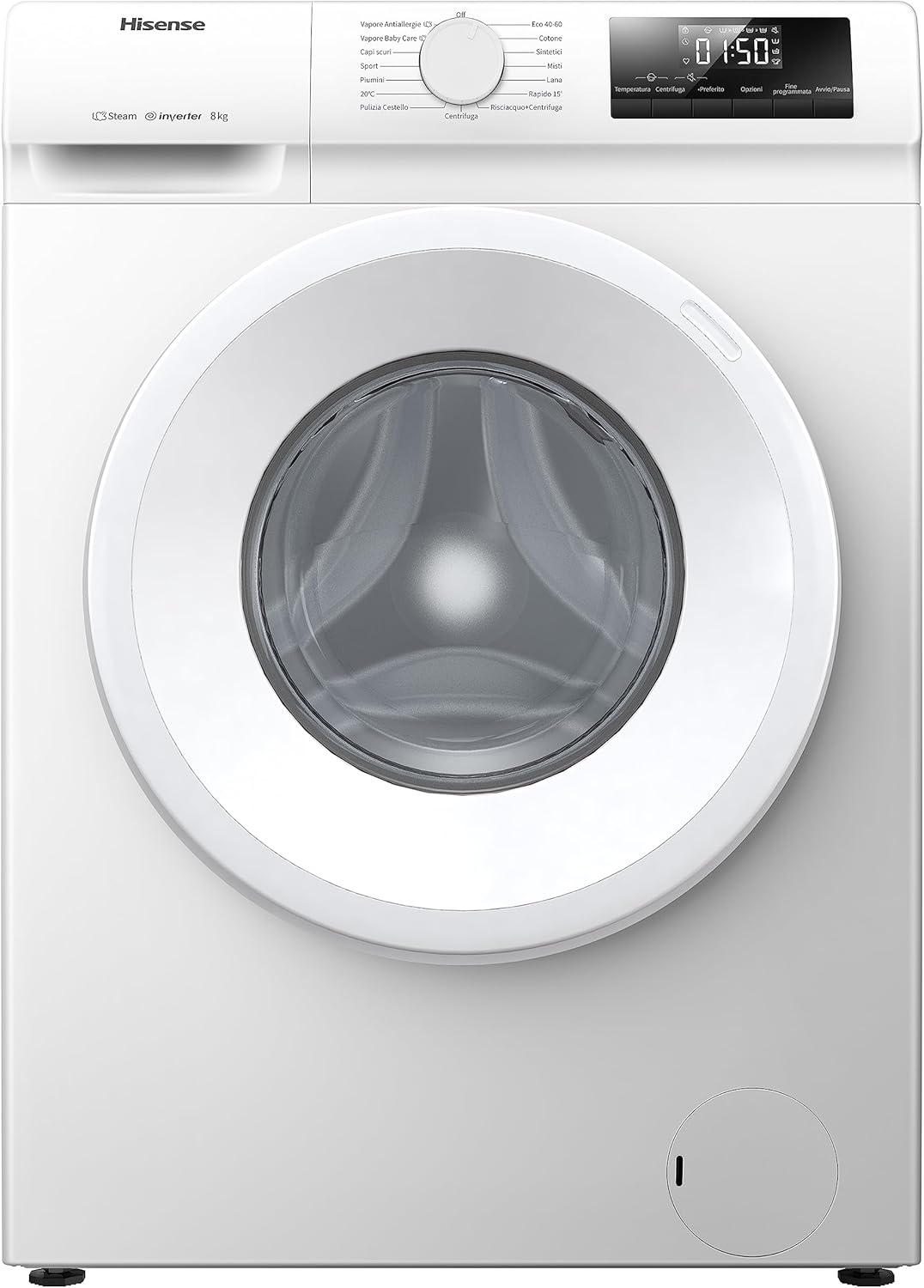 Hisense WFVB7012EM Front Load Washing Machine 7 kg 1200 rpm 15 Programs Steam LED Display Rapid Program Delay Start Child Lock