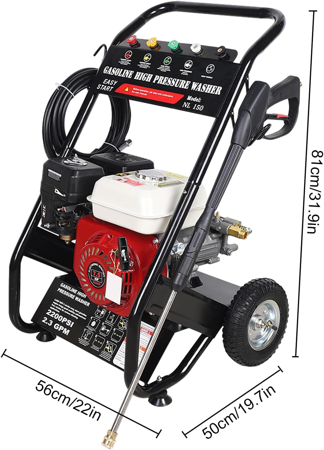 Idropulitrice a Benzina Alta Pressione per Pulizia Giardino Esterni 7,5 CV 190 bar a pressione lavatrice singolo cilindro silenzioso 5 tipi di ugelli Potente per Uso Domestico e Professionale
