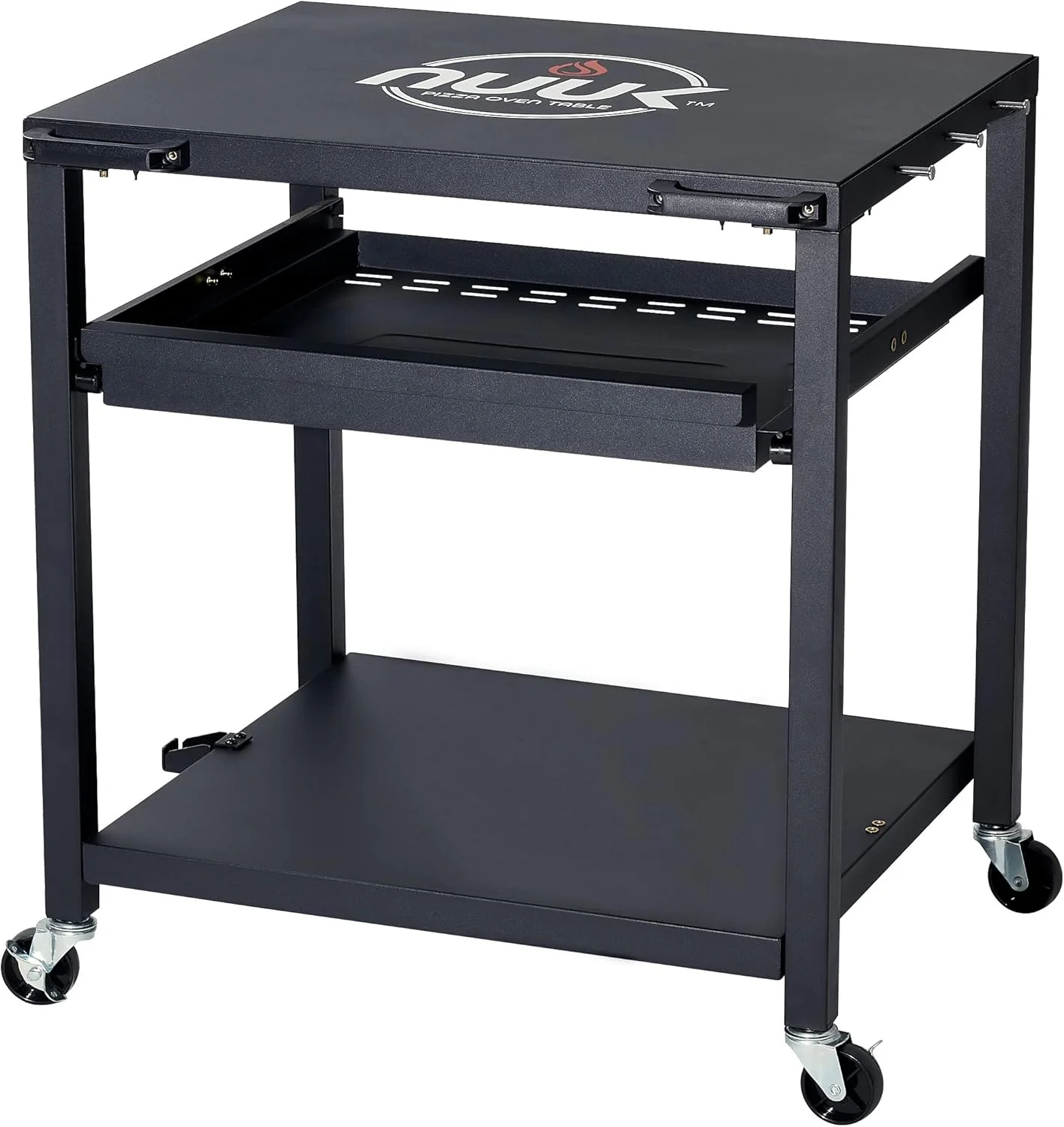 Three Shelf Heavy Duty Rolling Outdoor Pizza Oven Table, 24" x 30