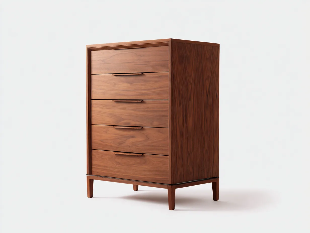 Kommode mit Schubladen - Holz - 82x44x112 cm - Walnussbraun - Mid-Century-Stil