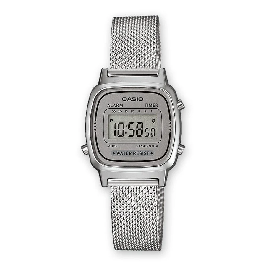 Casio vintage LA670WEM-7EF argentato da donna