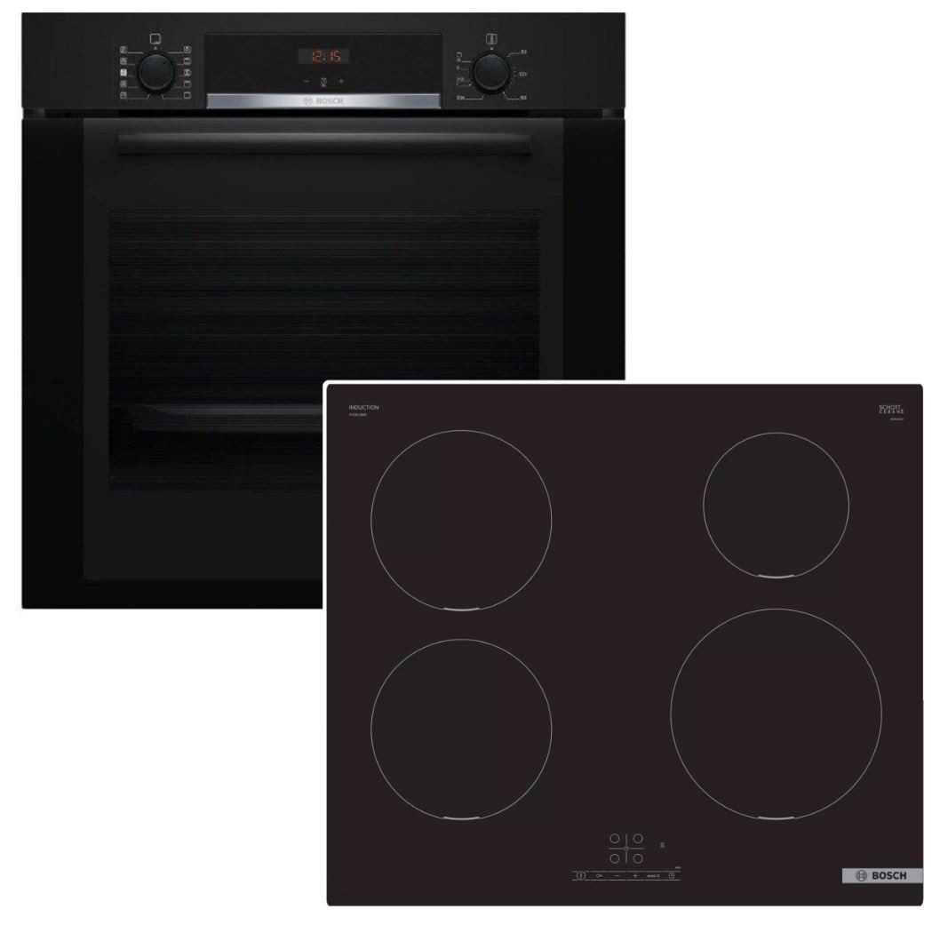 Backofen-Set EcoCleanDirect Teleskopauszug + Induktionskochfeld Booster autark 60cm