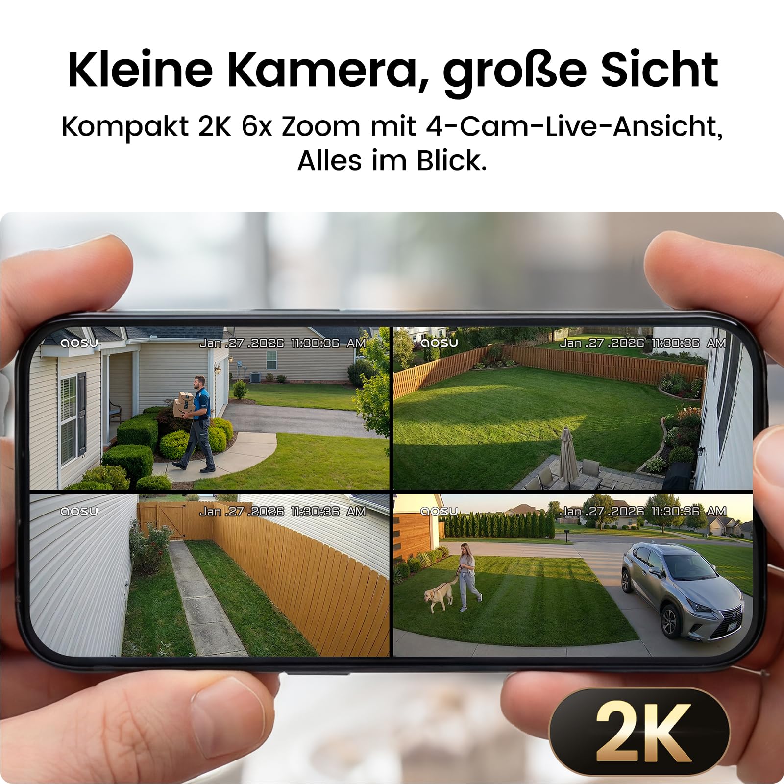 Solar-Überwachungskamera Außen C7L 4er-Kit 2K 3MP mit Basisstation 32 GB lokaler Speicher PIR-Bewegungserkennung Nachtsicht IP65