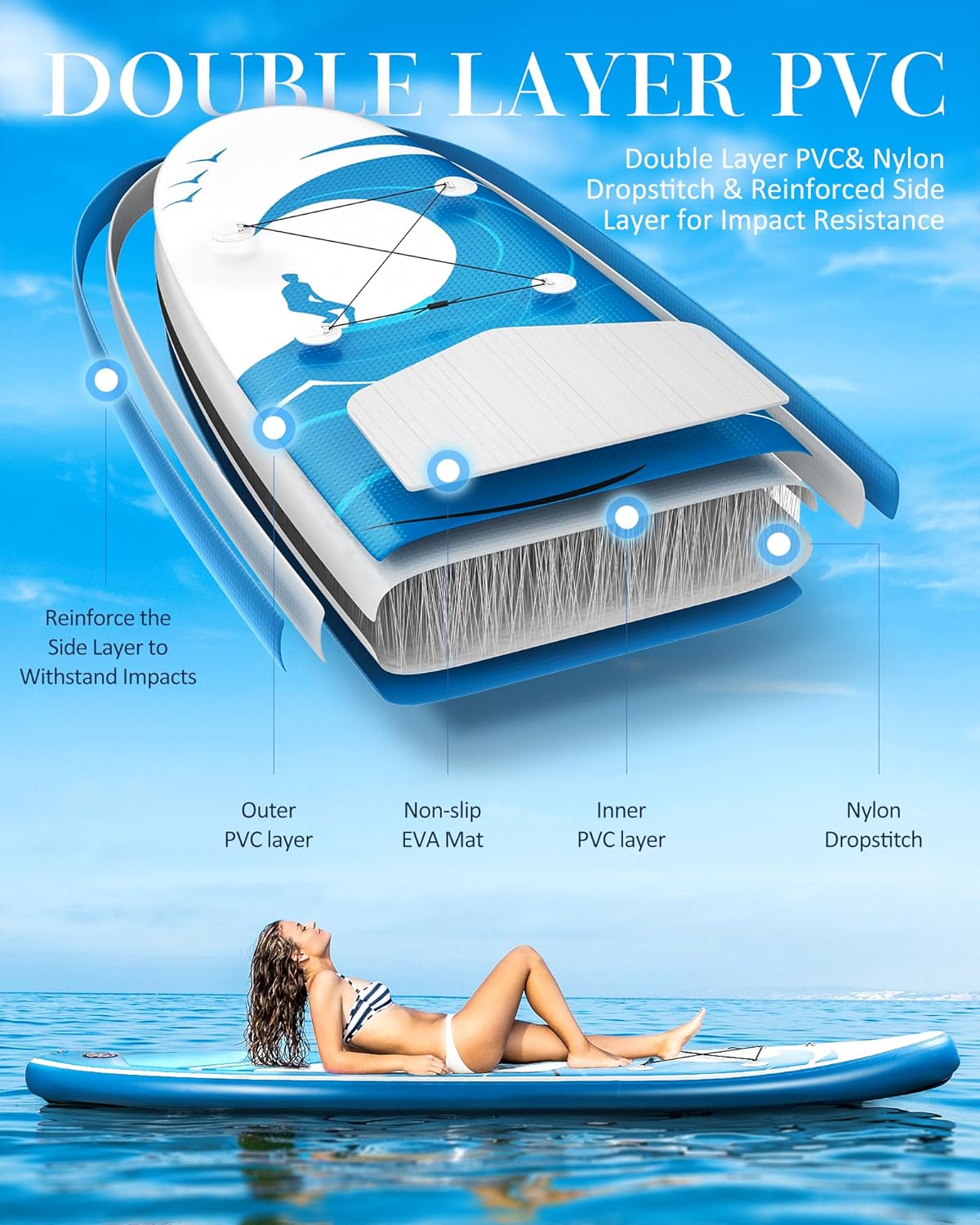Tavola da paddle Stand Up Paddle Board SUP 15,2 cm di spessore con accessori ISUP e borsa per il trasporto e pompaggio rapido per adulti e giovani per pagaiare, surf, pesca yoga