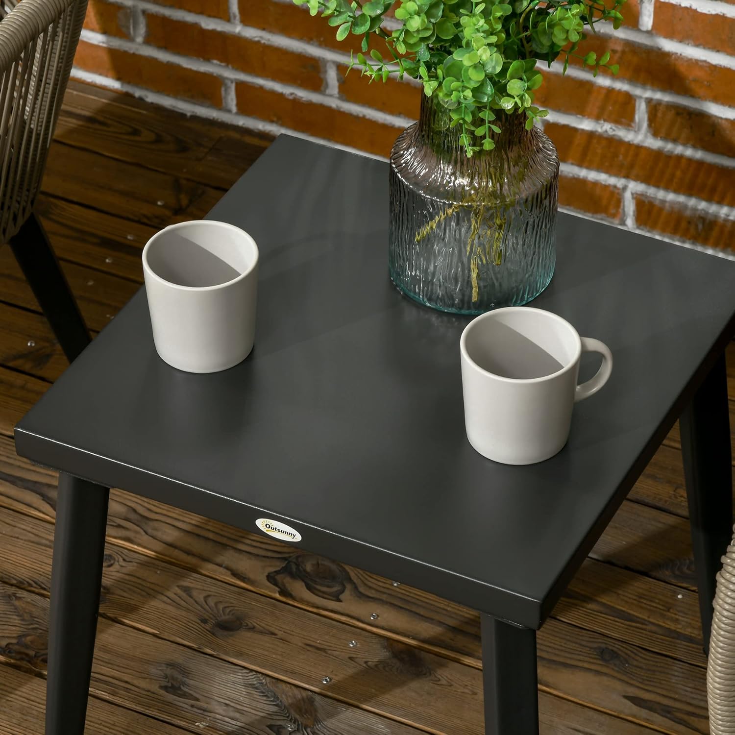 Outsunny 3-Piece Garden Table and Chairs Set in PE Rattan and Steel with 2 Modern Chairs and 1 Coffee Table, Grey