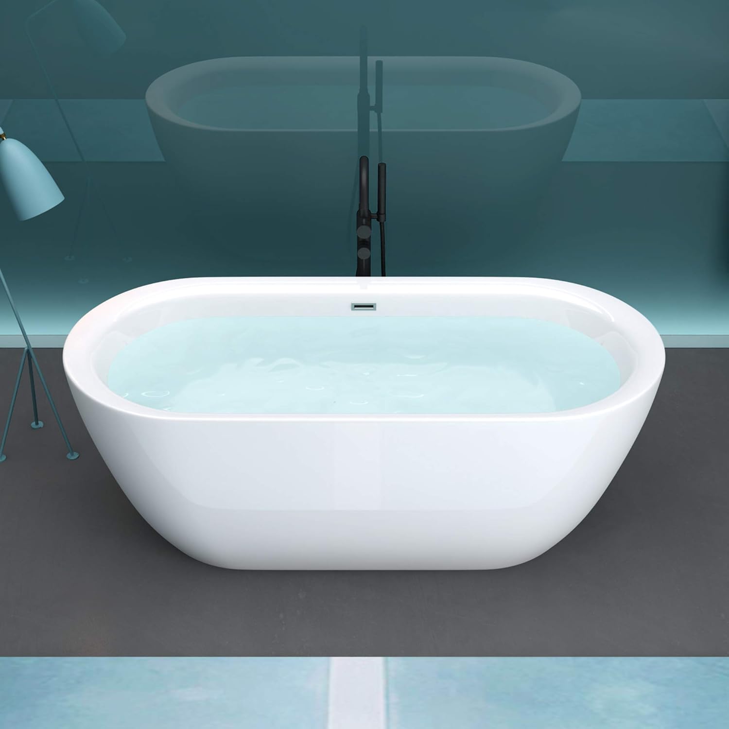Mai & Mai Freistehende Badewanne Acryl 2 Personen in Weiß inkl. Ablaufgarnitur PushOpen 180x65x60 cm V507 OA