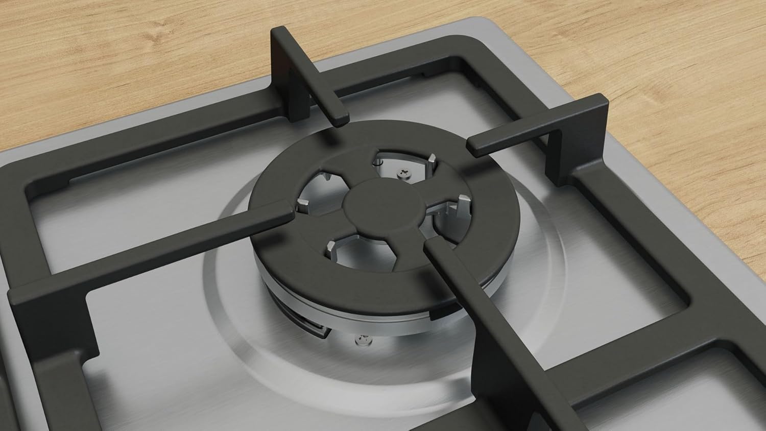 Bosch PGH6B5K90 Serie 4 Piano Cottura a Gas, Bruciatore Wok: Potenza Fino a 3.3 Kw, Griglie in Ghisa, Acciaio, 60 Cm, 3 zone + Wok, Inox