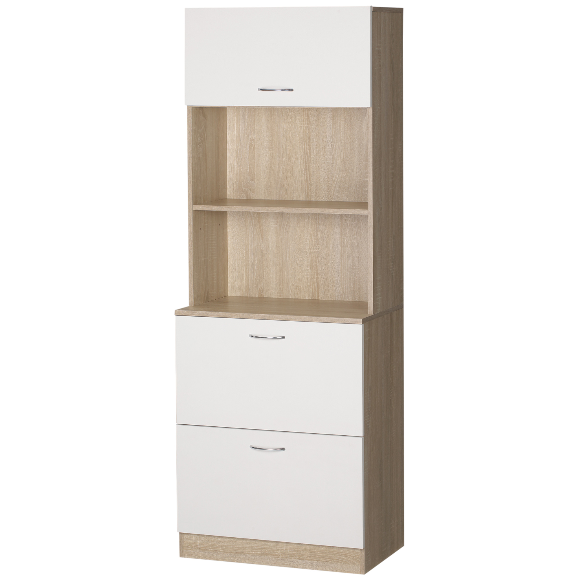 HOMCOM Küchenbuffet Küchenschrank Mehrzweckschrank 2 Schubladen 1 Schrank + große Arbeitsplatte 60 x 38 x 168 cm MDF weiß