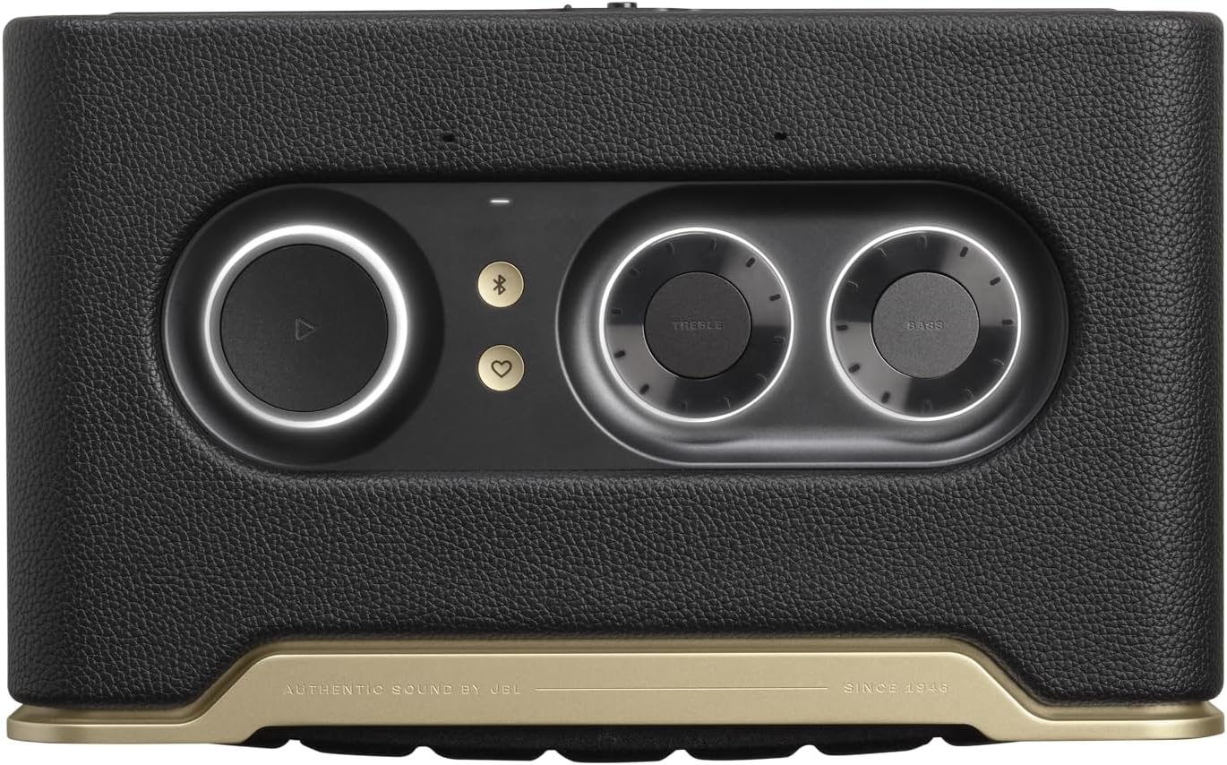JBL Authentics 200 Smart Home Lautsprecher – 70er Jahre Retro-Design Bluetooth Box – Mit Quadrex Grill, Google Assistant, Alexa, AirPlay und JBL One App – Schwarz