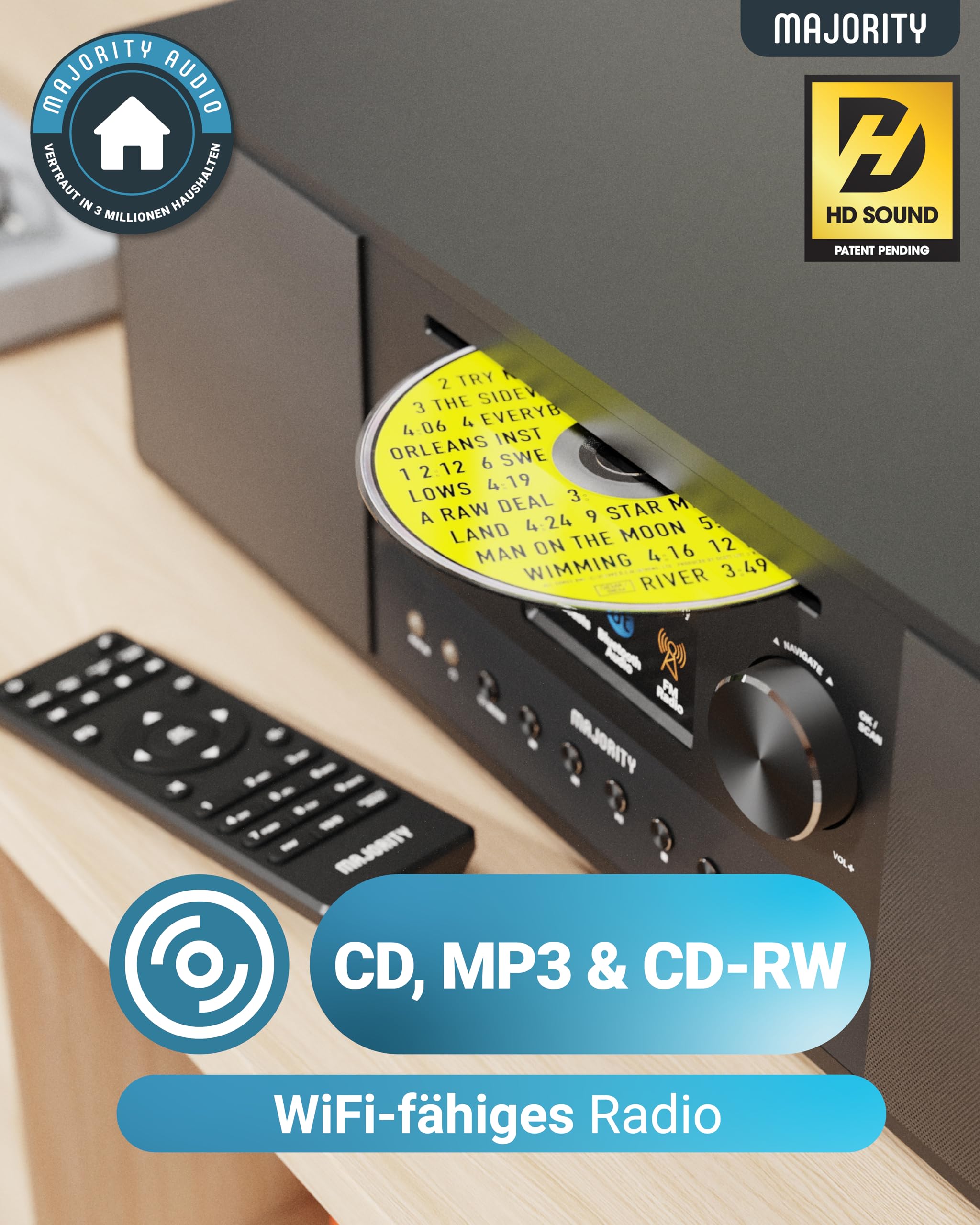 Internetradio-Stereoanlage Quadriga 120 W 2.1 DAB+ UKW WLAN Bluetooth CD-Player Spotify Connect Subwoofer mit Fernbedienung