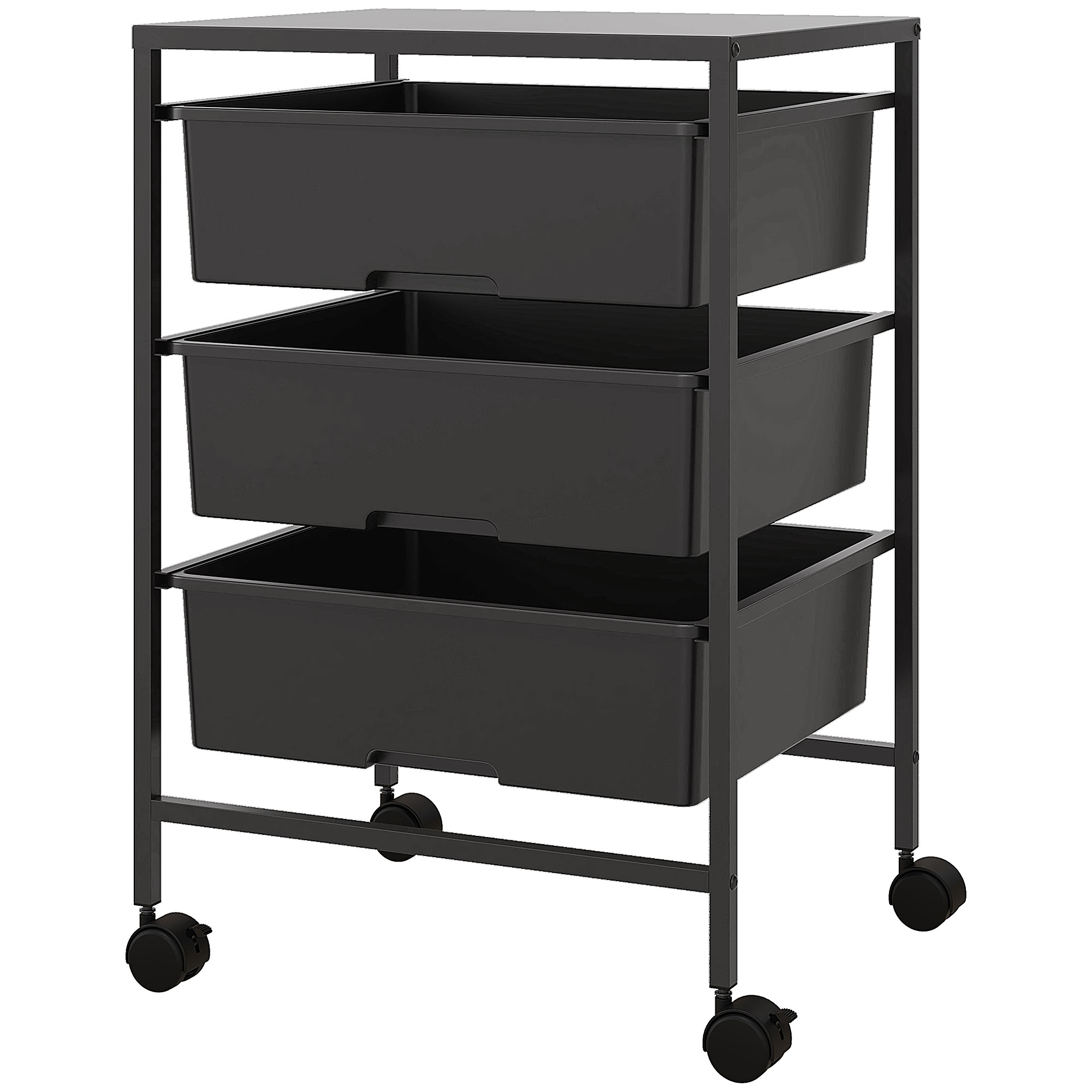HOMCOM Beistellwagen mit Rädern, 3 Körbe für Transport und Aufbewahrung, Küchenwagen, 40,8L x 33,5B x 60,5H cm, Schwarz
