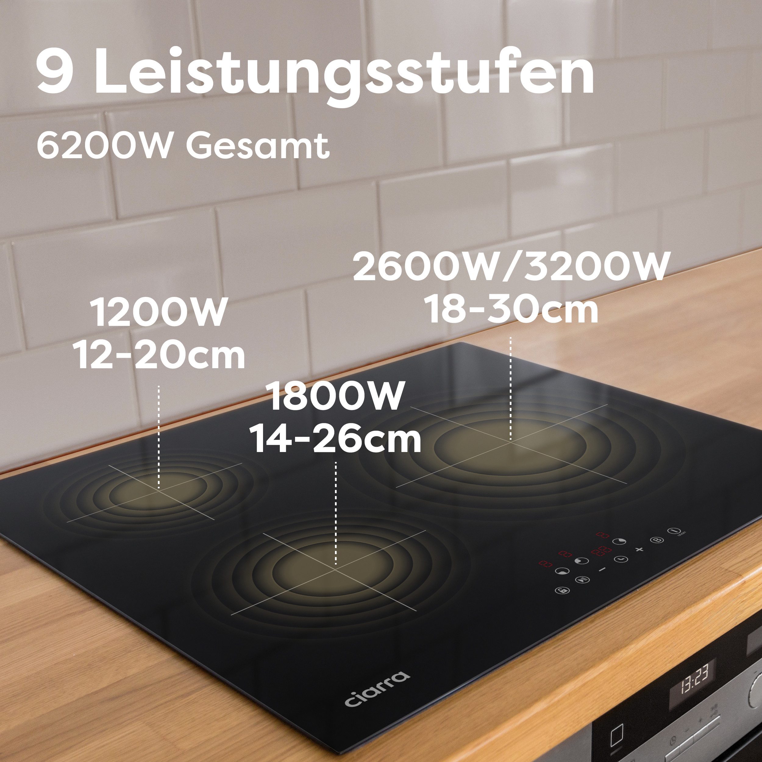 Induktions-Kochfeld 60cm Induktionskochfeld Touch-Bedienung 9 Stufen mit Stop & Go Funktion VM3BIH