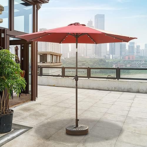 Tischschirm für den Außenbereich, Terrasse, Markt, mit Solarleuchten, für Hinterhof, Pool, Rasen, 2,7 m/9 Fuß Gartenschirme mit Neigung, Kurbel, 32 LED-Leuchten (Farbe: Kaffeebraun)