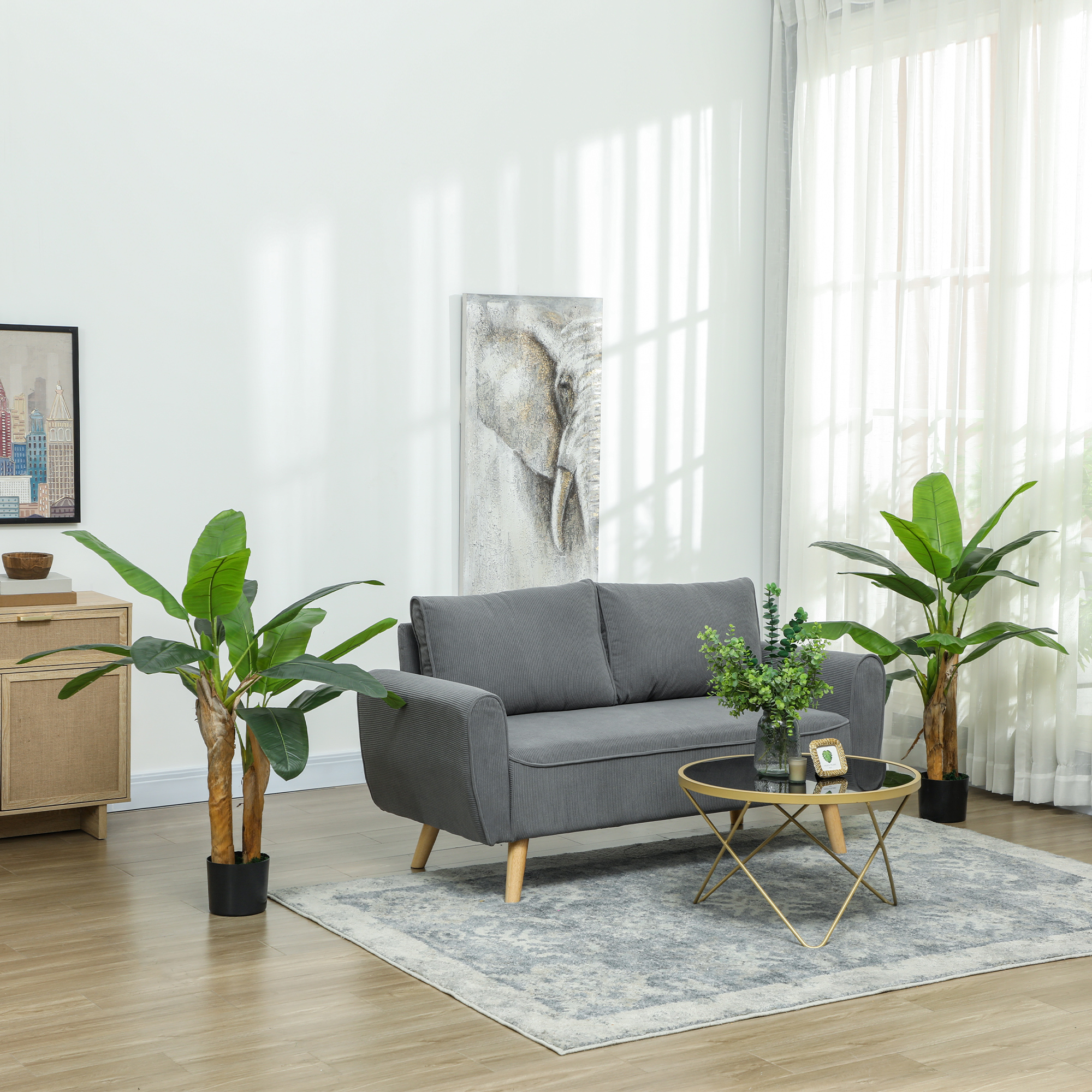 HOMCOM Kunstpflanze, künstlicher Baum, 2er-Set, natürlicher Look, Kunststoff, Topf, Grün