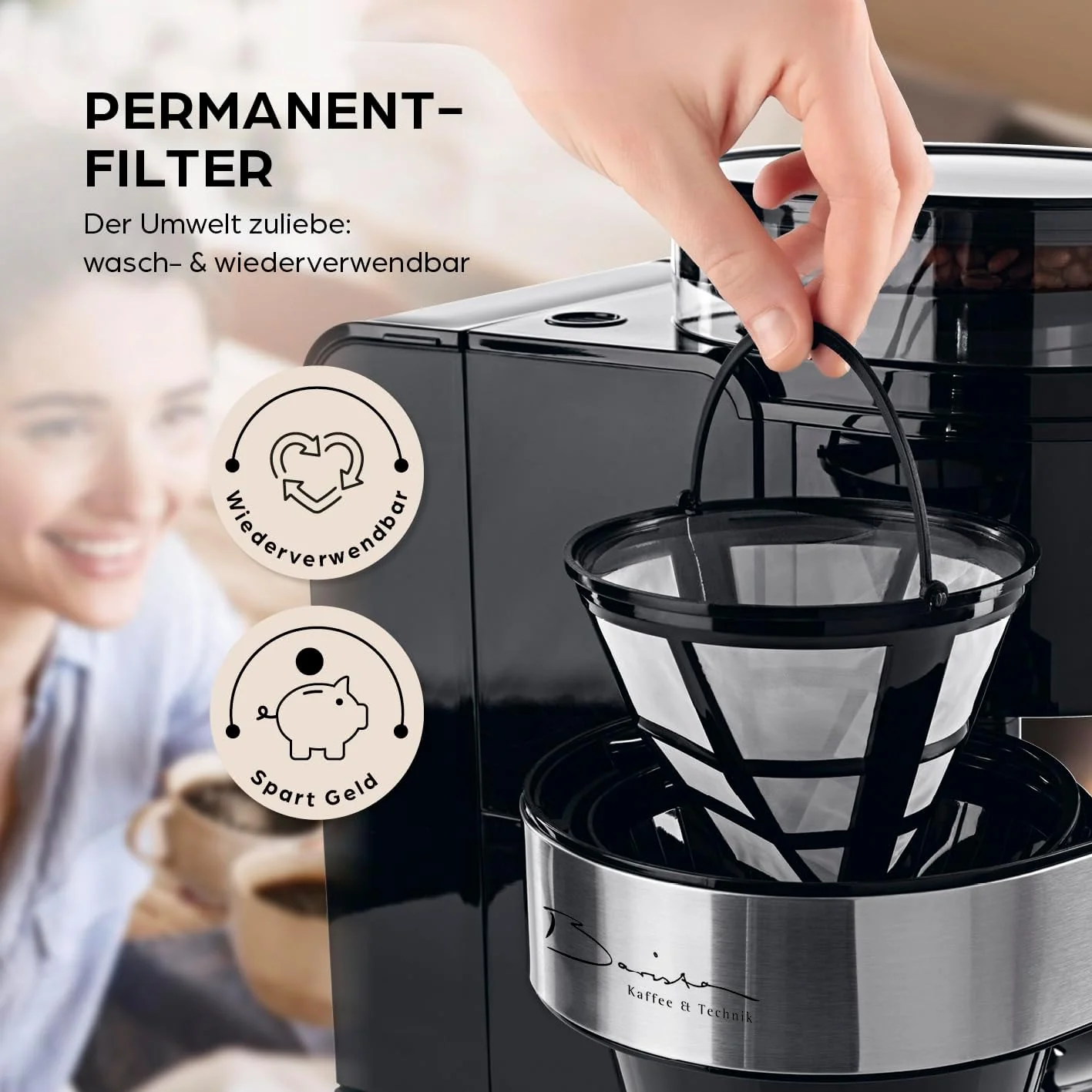 Barista filterkoffiezetapparaat met verstelbare molen & thermoskan | Warmhoudfunctie, 24-uurs timer & permanent filter | Voor 10 koppen koffie | Koffiezetapparaat voor bonen & poeder [roestvrij staal]