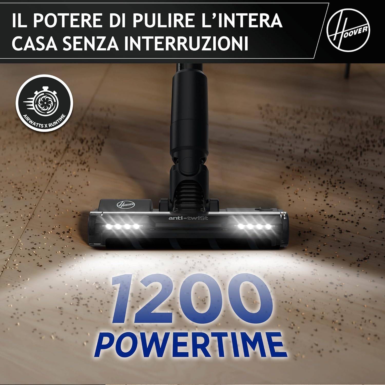 HOOVER Nuovo aspirapolvere senza fili, manovrabilità a 360° per pavimenti duri, spazzola anti-groviglio con luci LED integrate, mini turbo spazzola per rimuovere capelli e peli di animali [HF401P]