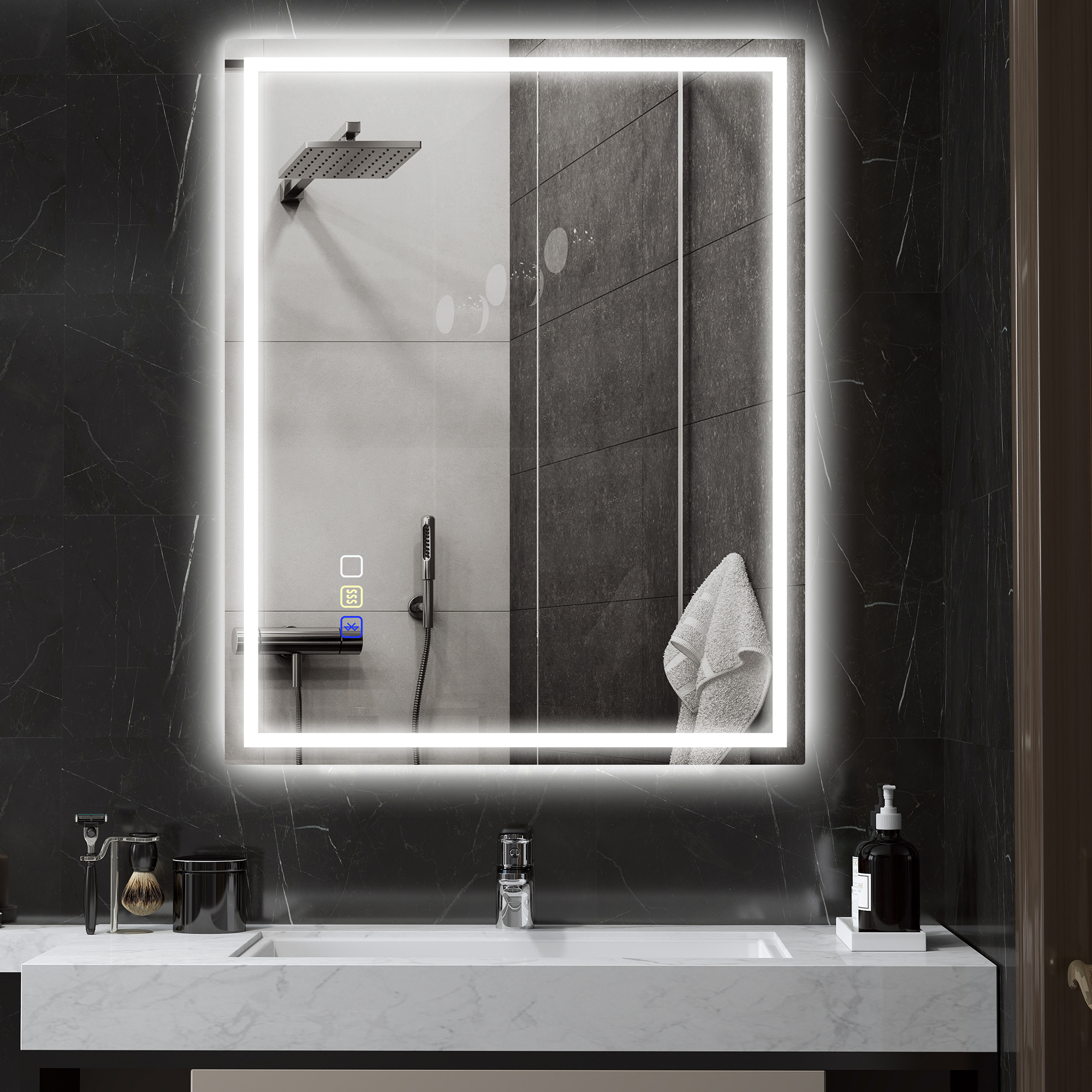 HOMCOM Badezimmerspiegel mit LED-Beleuchtung Anti-Beschlag, Bluetooth-Lautsprecher, Touch-Tasten, 80x100 cm