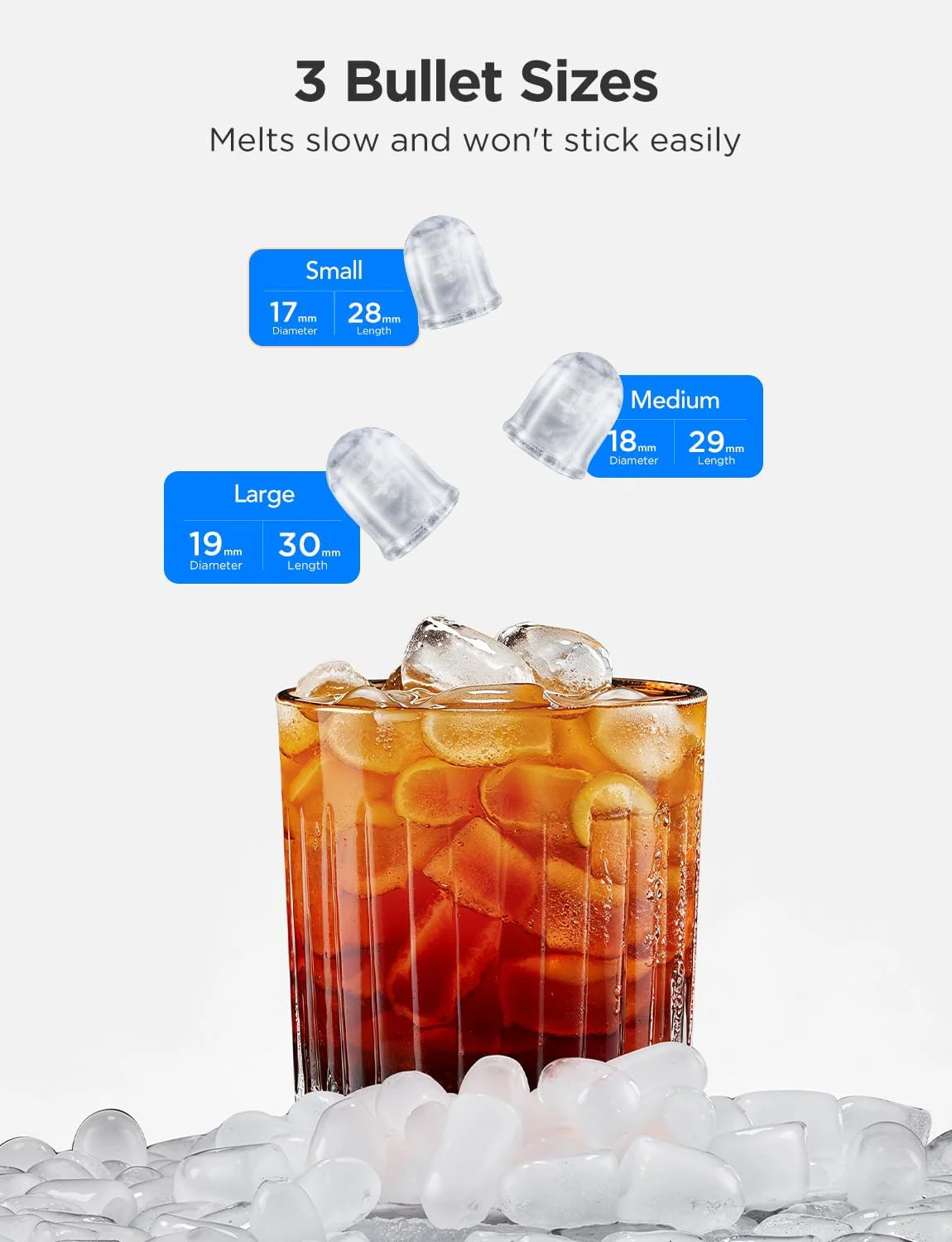 Desktop ice machine, an ice machine that can produce 26 pounds of ice per 24 hours, 6 minutes and 9 seconds, with an automatic cleaning function and controllable via an app, intelligent desktop ice machine, capable of providing two sizes of ice in th