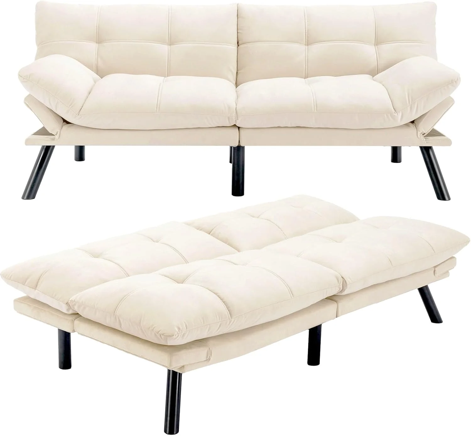Convertible Futon Sofa Bed Velvet Loveseat Twin Size Sleeper Couch