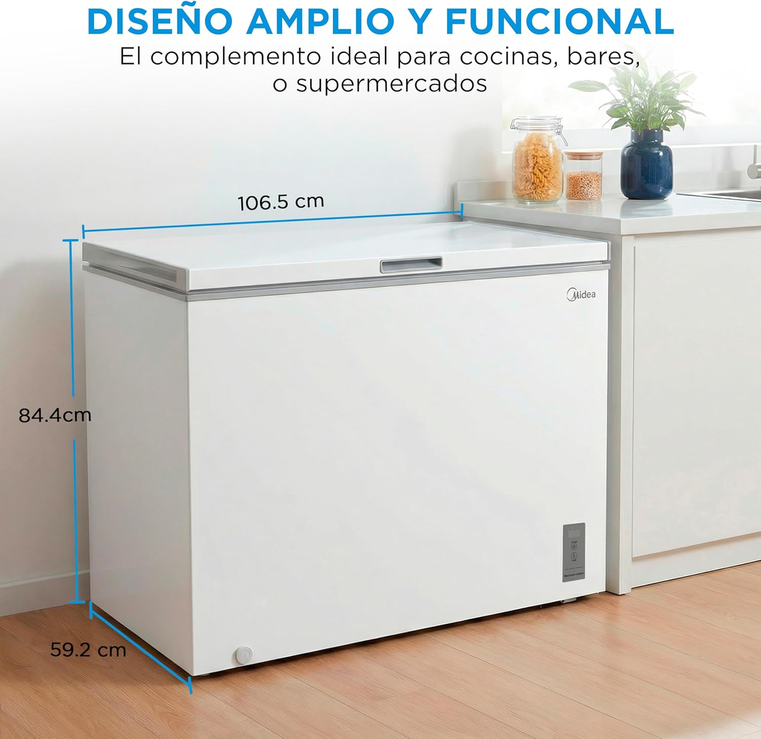 MIDEA Arcon Congelador Pequeño de 293L | Congelador Horizontal Convertible a Frigorífico con Motor Inverter, Control Electrónico de Temperatura, Cestas con Asa | Arcón Silencioso 41 db Bajo Consumo