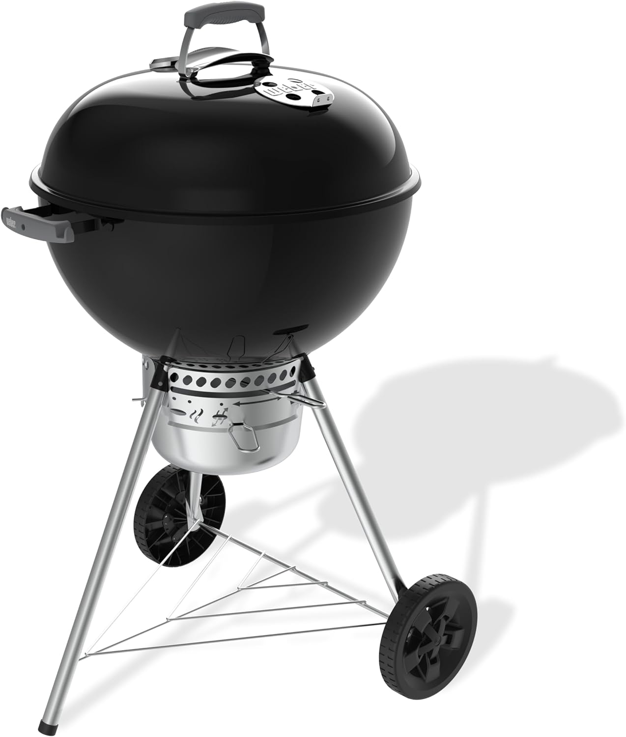 Weber Original Kettle Premium Holzkohlegrill/Porzellanemaillierter Deckel und Kessel, 57 cm Grillfläche, One-Touch-Reinigungssystem, Deckelthermometer, Dreibein-Ständer und Räder, Schwarz