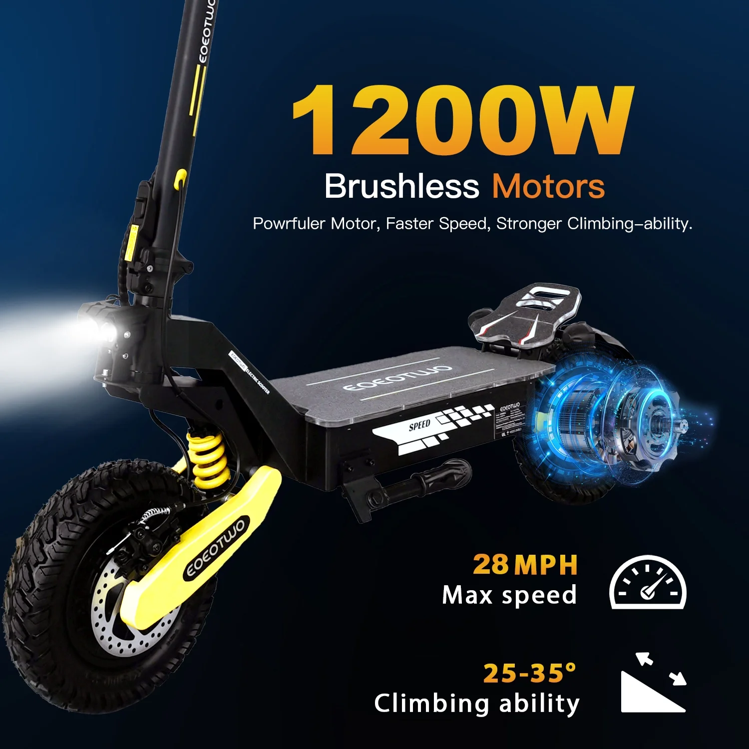 Off Road Electric Scooter for Adults, 1200W Motor Fast E Scooter, Up to 28MPH Top Speed & 20Miles Long Range, 11