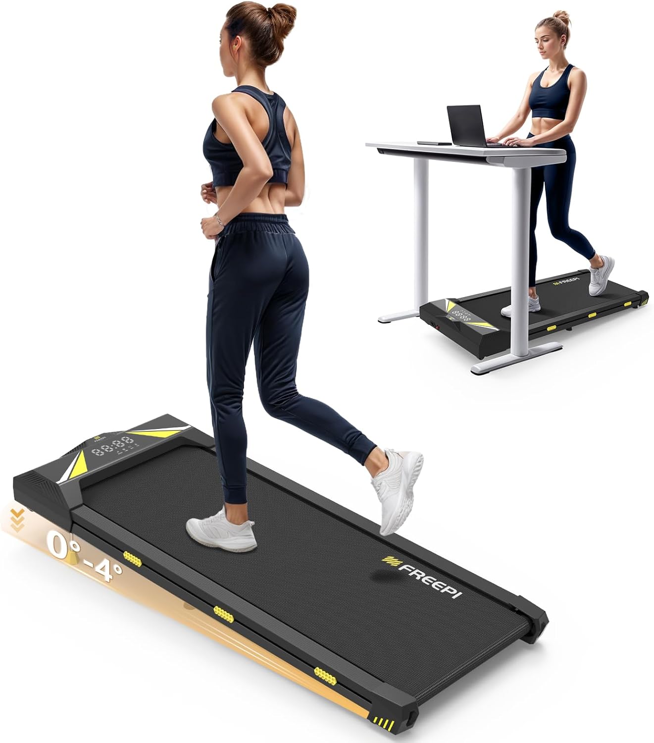 Freepi 4 in 1 Laufband für Zuhause mit Neigung 1-6km/h 2.5PS Motor mit Fernbedienung, Walking Laufband Pad Schreibtisch ragbar Heim-Fitnessgert