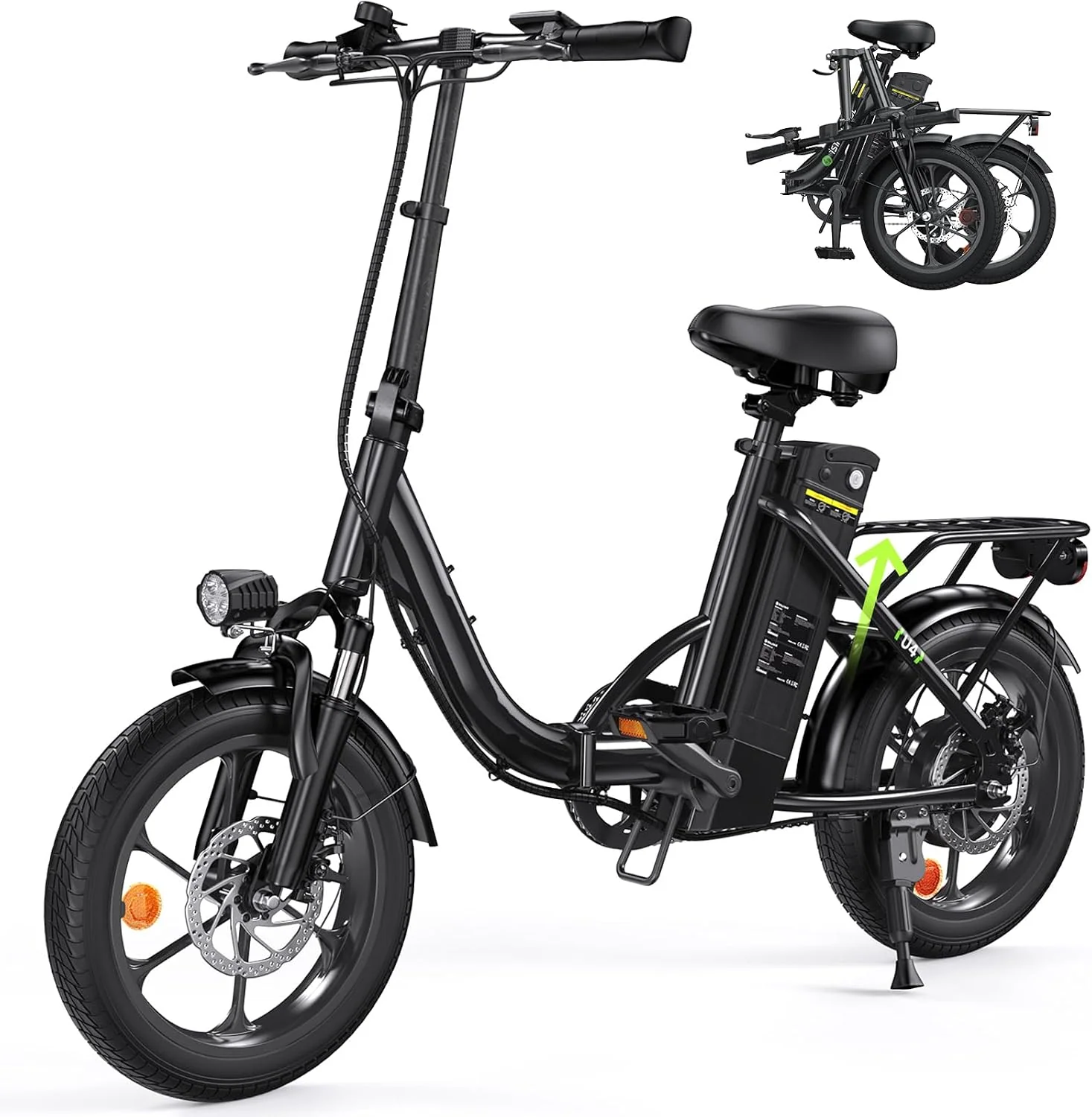 Finbike E-Bike, 2.15 Zoll, 10.4 Ah, Schwarz, Klapprad 16 * Fat Tire, Tragbares Elektrofahrrad mit Abnehmbarem Akku