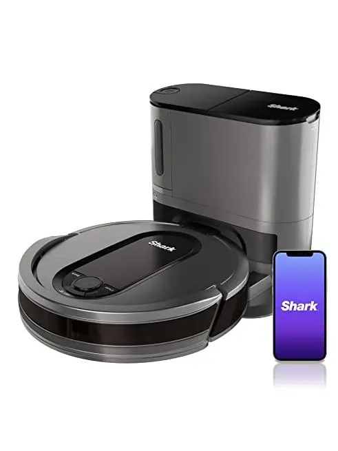 Shark AV911S EZ Robot Vacuum with Self Empty Base, Bagless, Row by Row Cleaning, Perfect for Pet Hair, Compatible with Alexa, Wi Fi, Gray, 30 Day Capacity