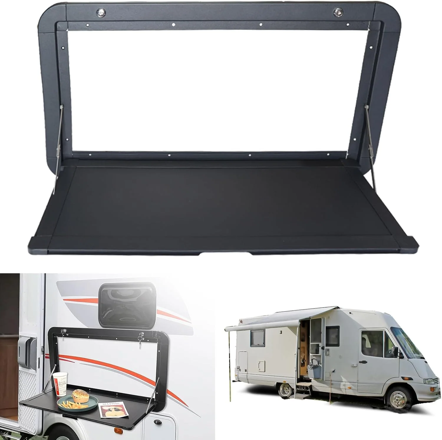 Klappbarer Picknicktisch für Wohnwagen, 800 x 450 mm, Wandmontage mit abschließbarem Aluminium-Kit, für den Außenbereich, schwarz