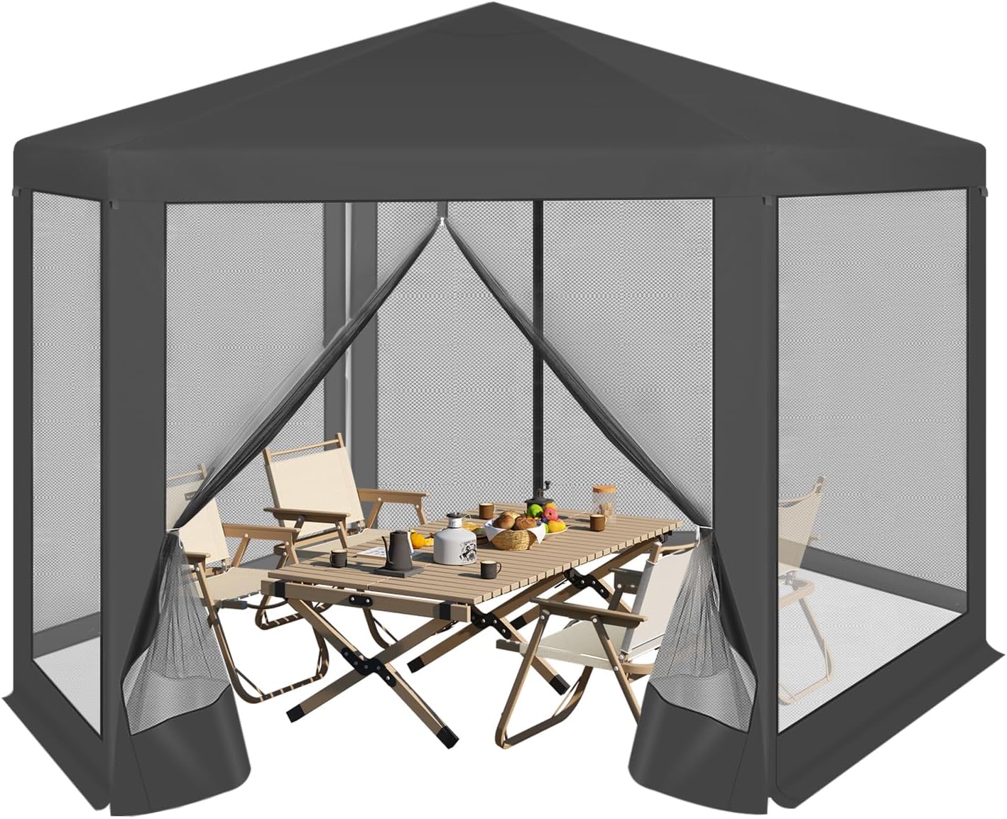 WOLTU Gazebo da Esterni, Pergolato da Giardino, Gazebo Pieghevole e Impermeabile, con Pareti Laterali a Zanzariera, Esagonale, per Campeggio, Feste, 3,8x3,3m, Blu