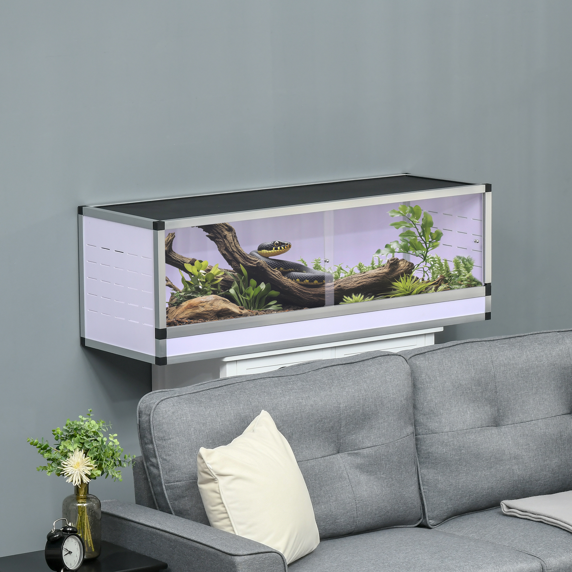 PawHut Terrarium aus Aluminium für Reptilien Amphibien Spinnentiere Reptilienzuchtbox Mesh-Terrarium Weiß+Silber+Schwarz 120 x 40 x 40 cm