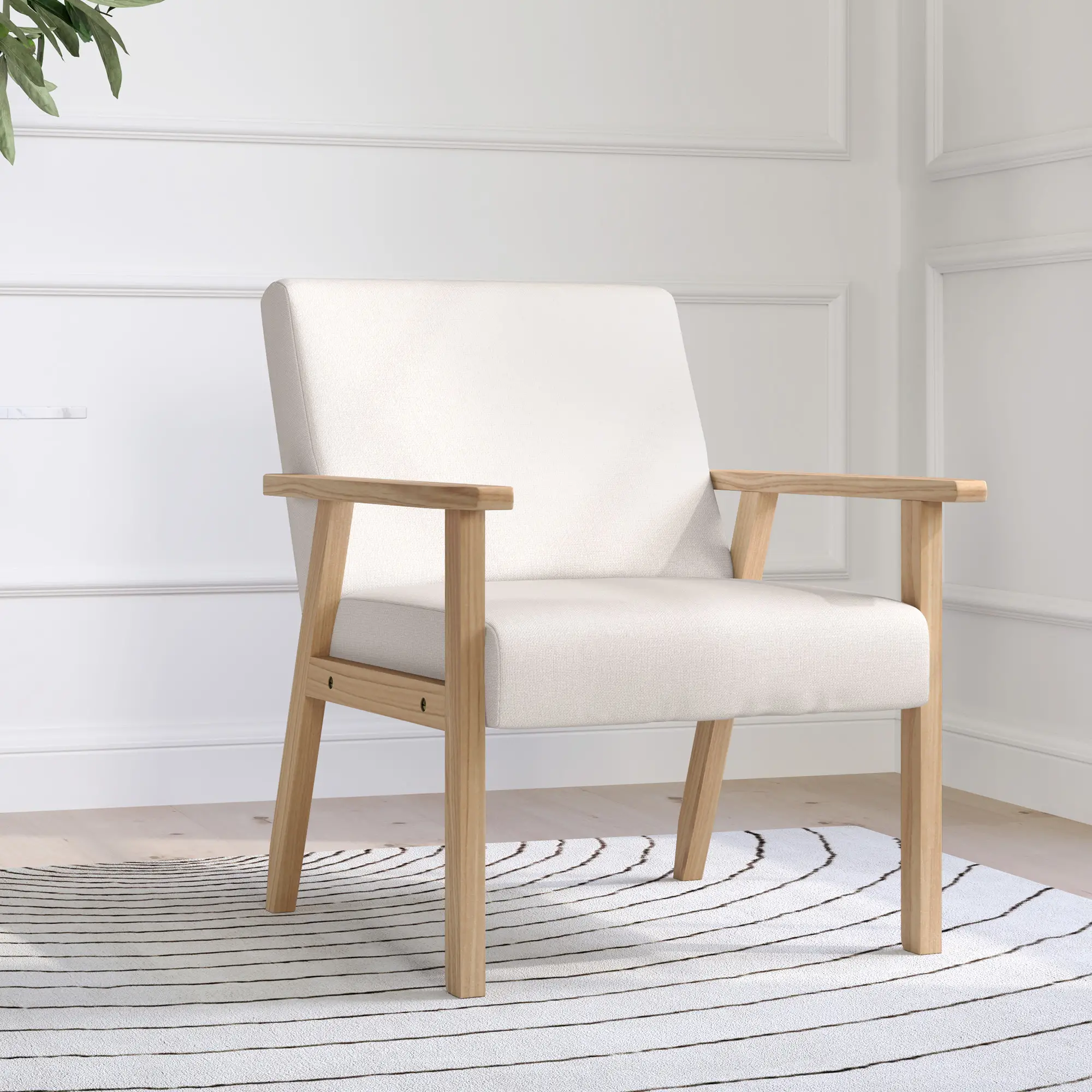 HOMCOM Polsterstuhl Akzentsessel skandinavisches Design breite Sitzfläche cremeweiß