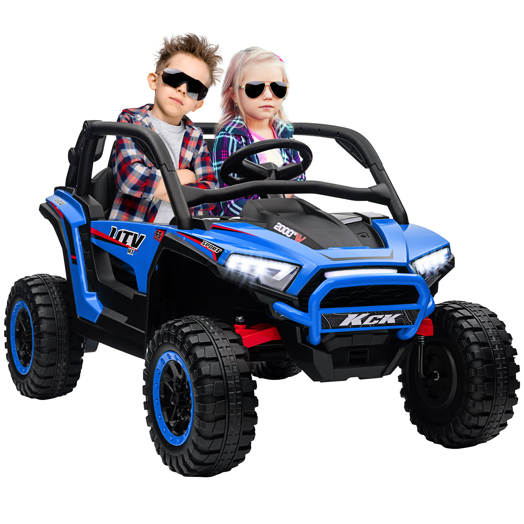 AIYAPLAY Kinderauto Elektrische SUV, 5-7 km/u, 2-Zitter, Afstandsbediening, Muziek, Licht, 1u Rijtijd, Blauw
