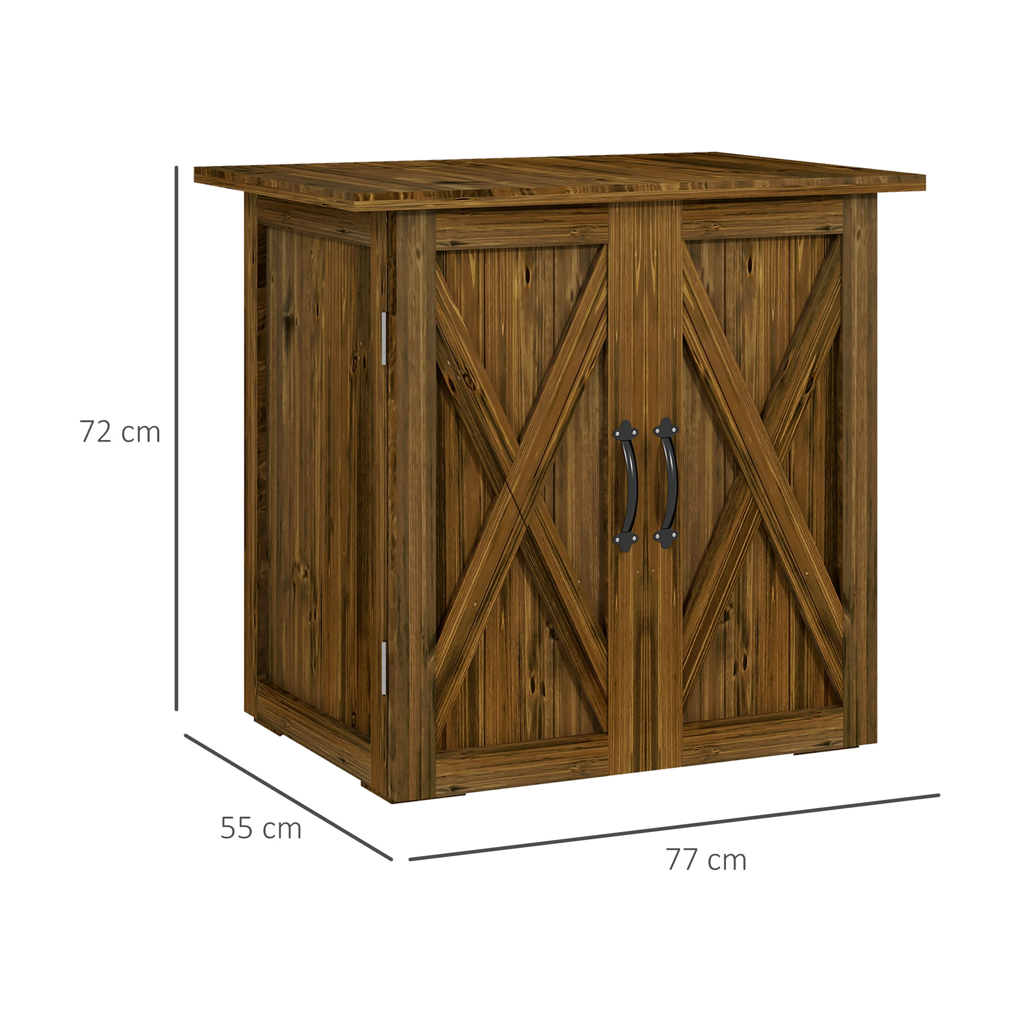Tuinhuisje met dubbele deuren, magneetsluitingen, weerbestendig, natuurlijk hout, 77B x 55D x 72H cm, bruin