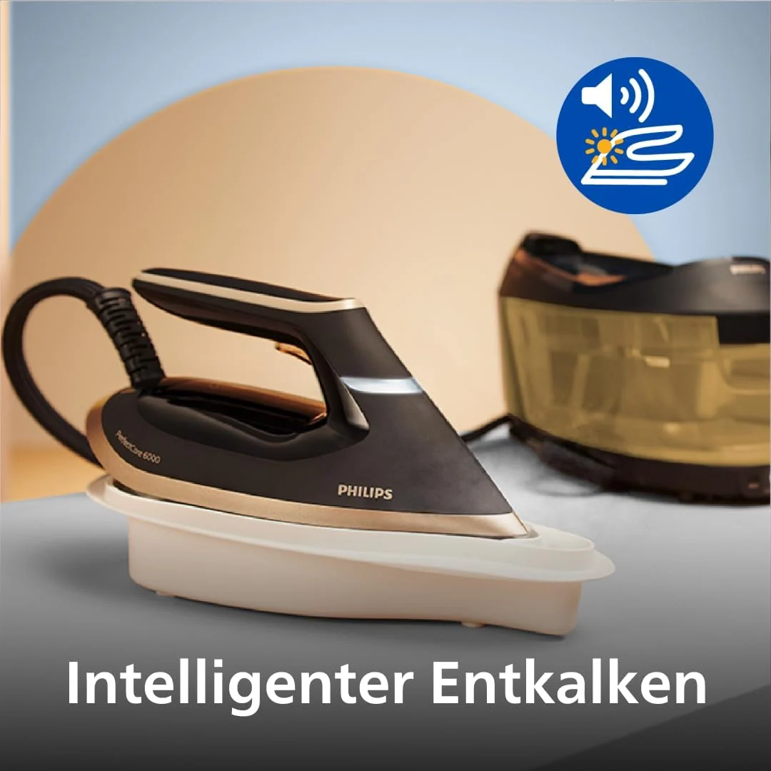 Philips PerfectCare 6000 Series Dampfbügelstation, Leistungsstarker Dampf, Kompaktes Design, 1,8L Abnehmbarer Wassertank, SteamGlide Advanced Bügelsohle (PSG6064/80)