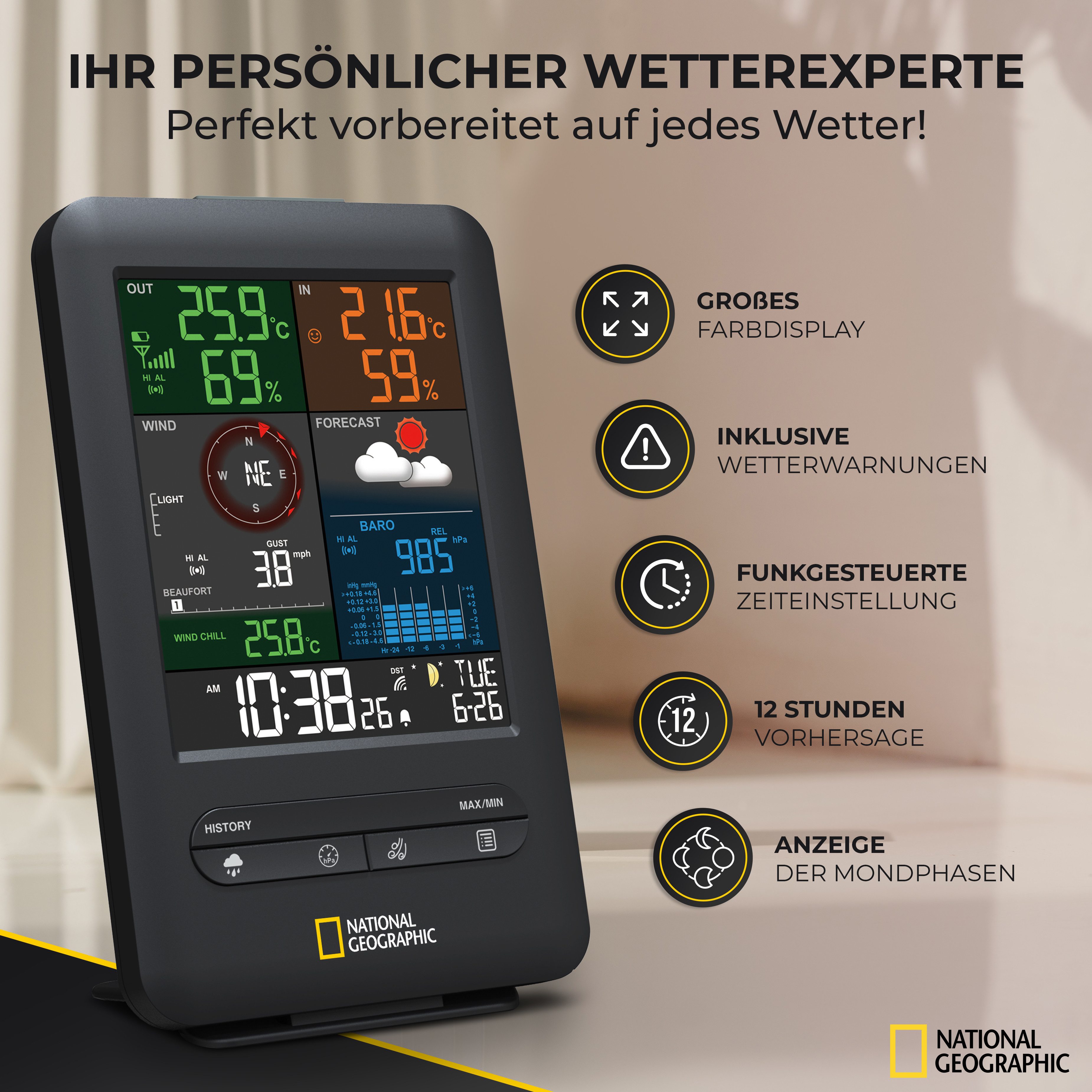 Wetterstation NATIONAL GEOGRAPHIC Colour-Display-Funk-Wetterstation 5-in-1