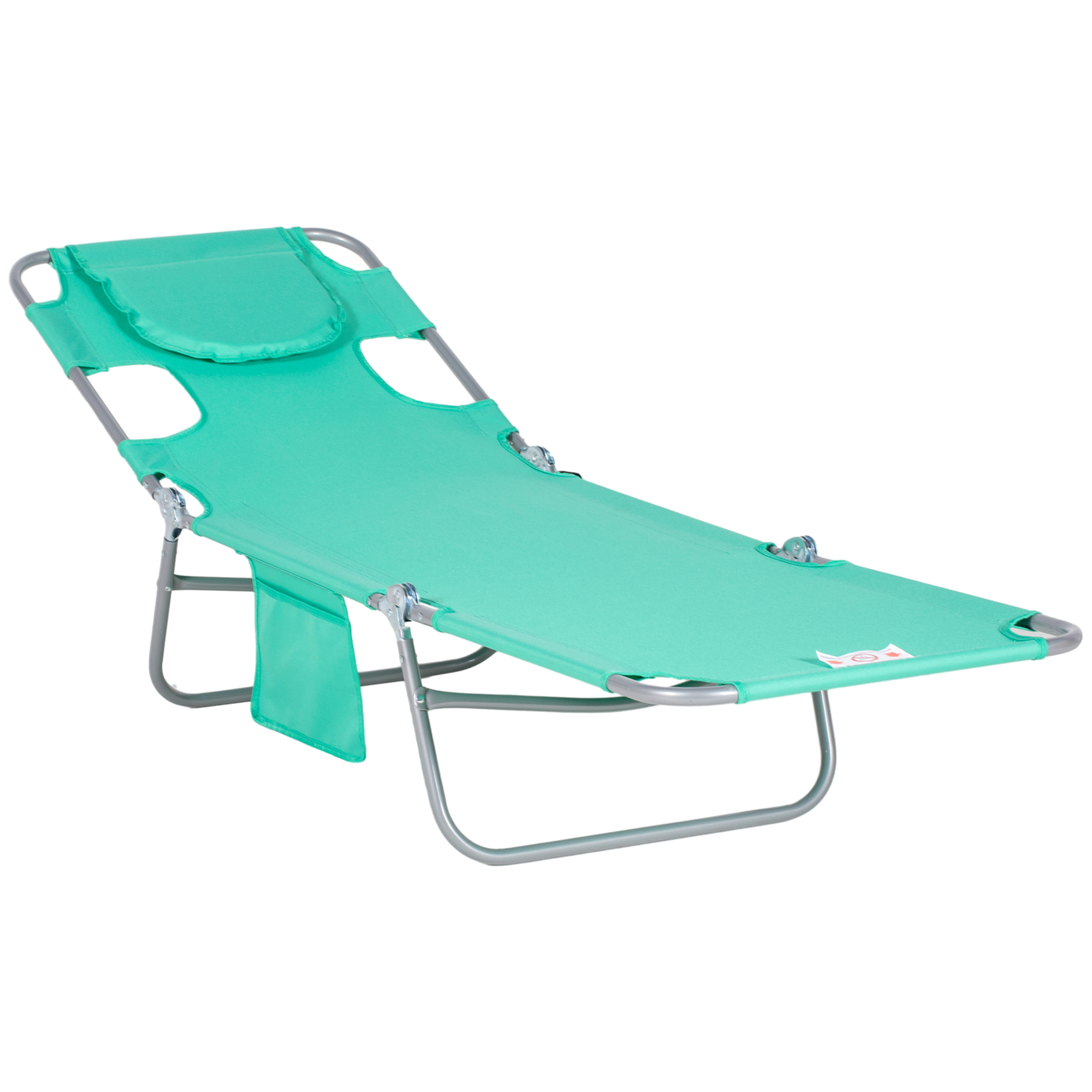 Outsunny Gartenliege, Liegestuhl mit gepolsterter Gesichtsöffnung, Massage-Liege für draußen, Seitentasche, Stoff, Metall, Grün