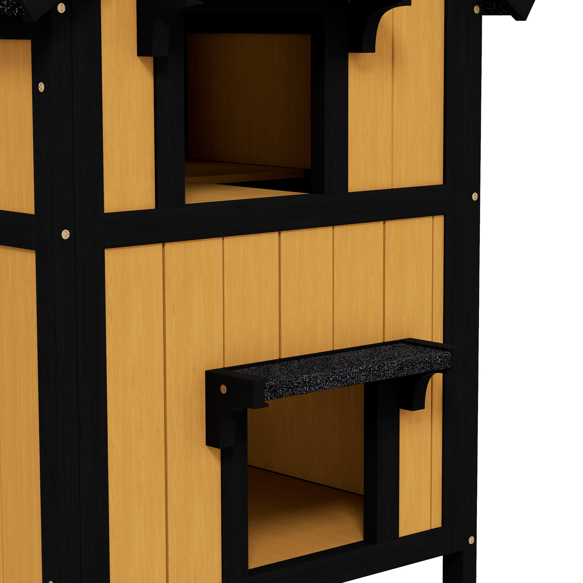 Kattenhuis Kattenhut Kattenhol, inclusief bloembak, 96 cm x 65 cm x 85,5 cm, Geel + Wit + Zwart
