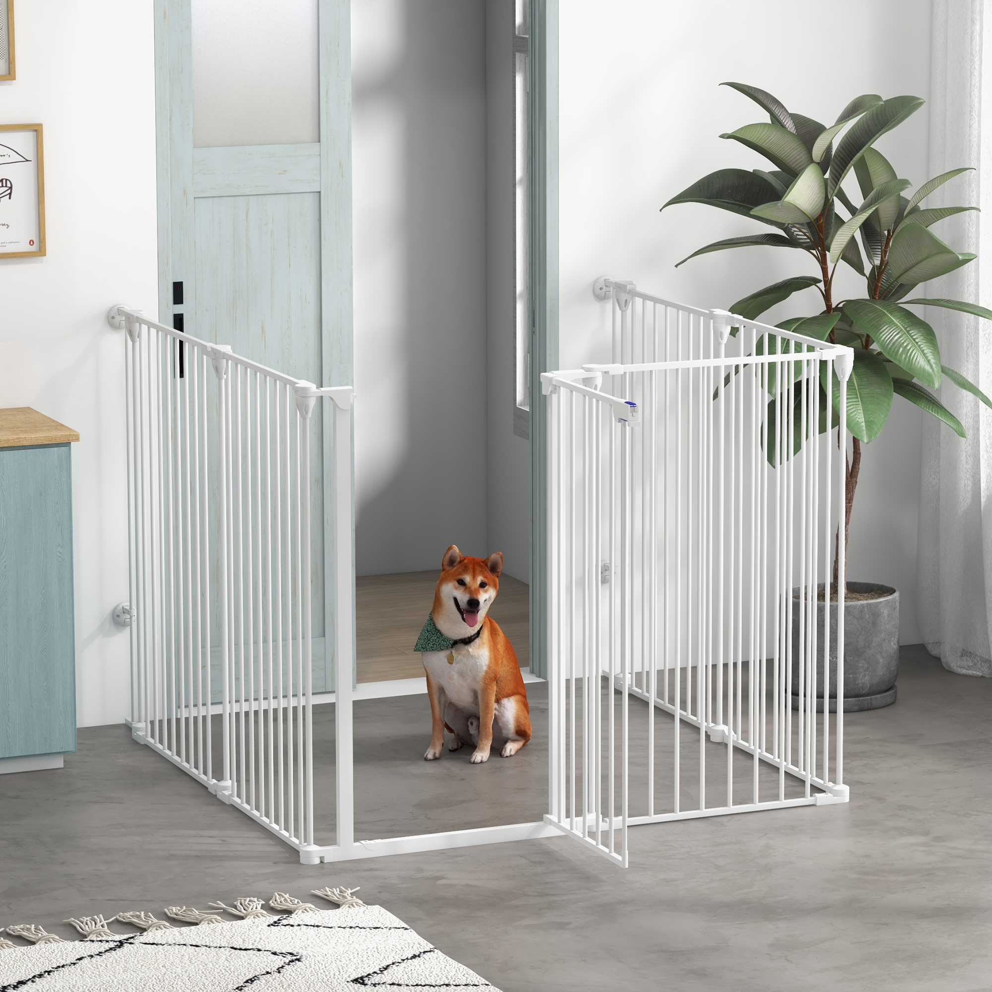 PawHut Sicherheitsgitter Park umzäunter zusammenklappbar modular 6 Paneele mit Tür Höhe 100 cm weiß