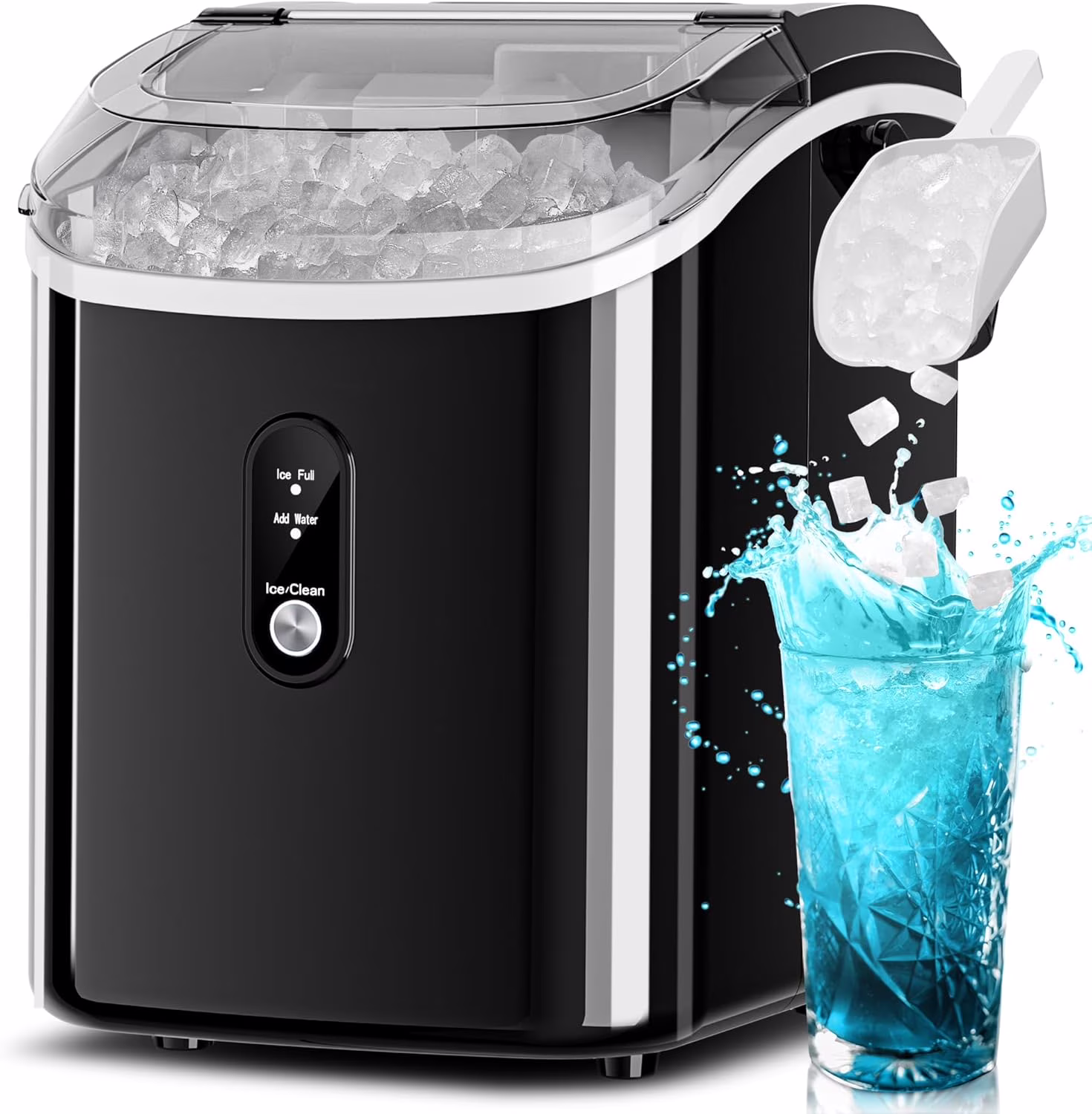 Auseo Nugget Ice Maker Countertop,  Ready in 6 Mins ,35Lbs Each  day with Self-Cleaning,Portable Sonic  Ice Machine  for Home/Office/Bar, Black