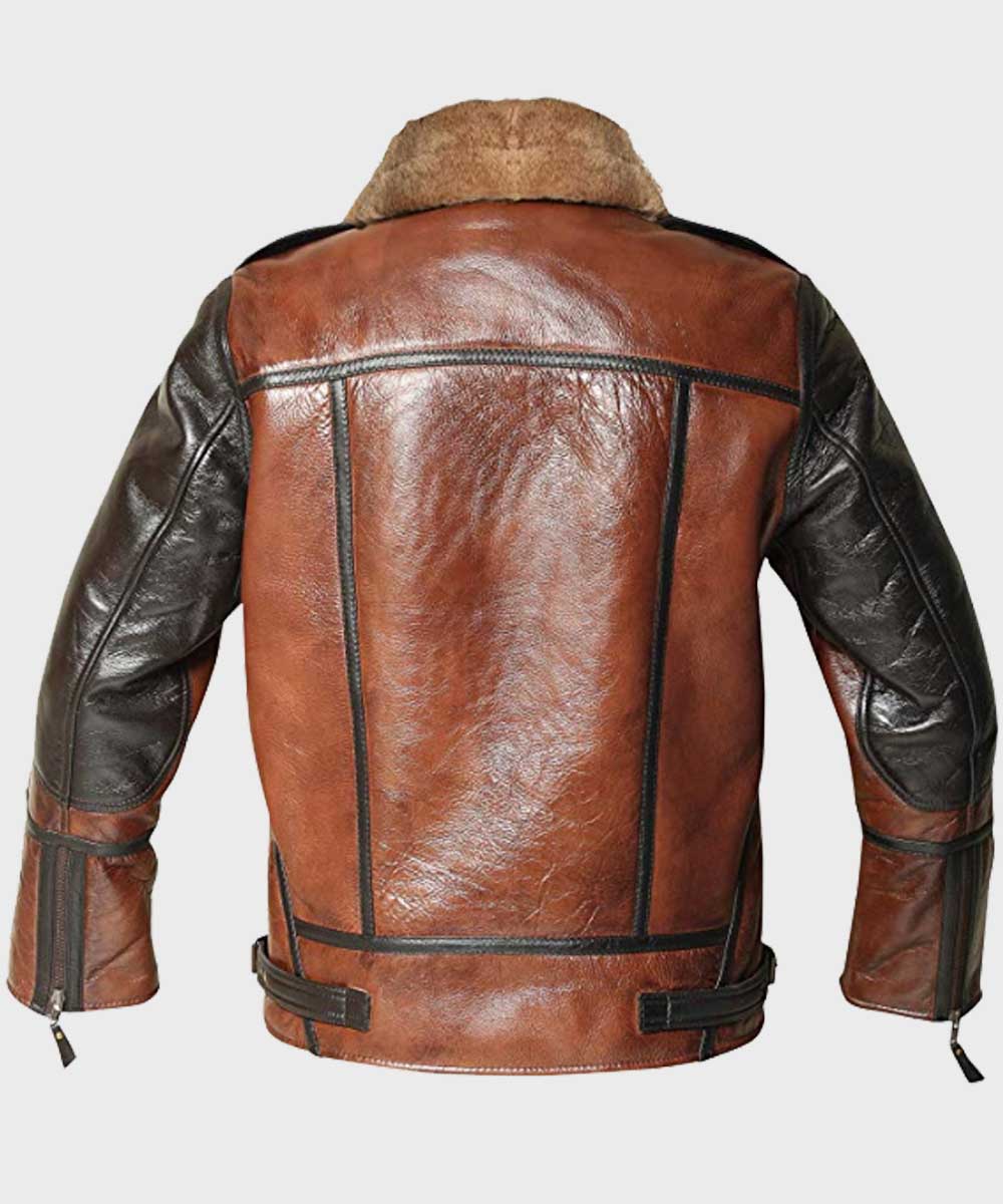 Mens Aviator B3 Brown Distressed Shearling Jacket