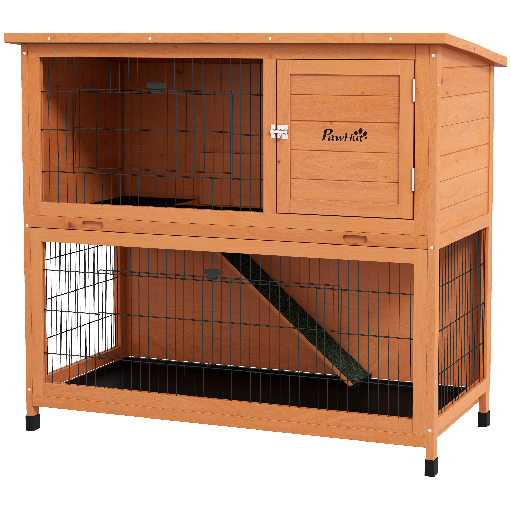 PawHut Kleintierstall Kleintierhaus Nagerstall, wetterbeständig, 2 Bodenwannen, 123 x 63 x 112 cm, Orange
